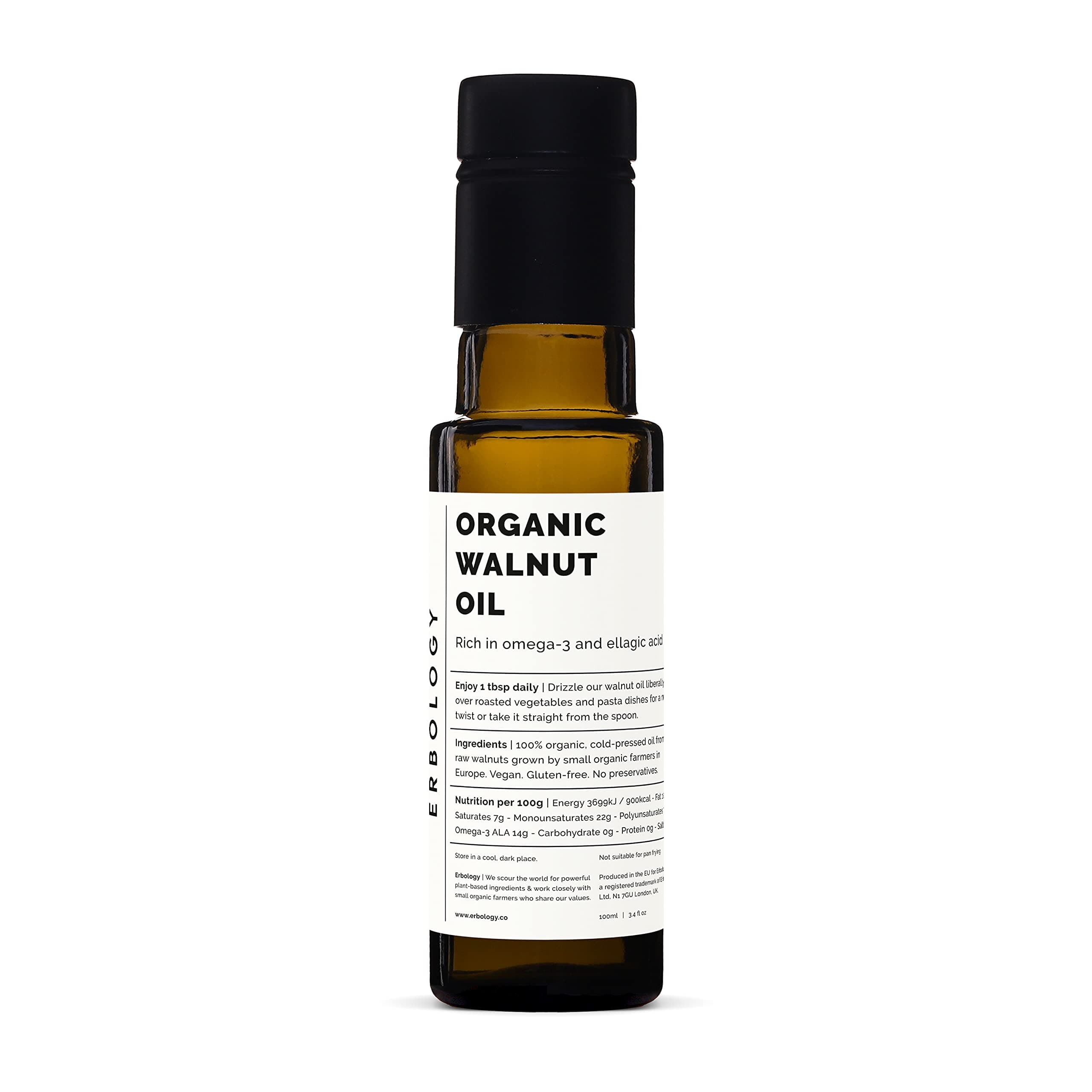 Organic Walnut Oil 100ml - Cold-Pressed - Supports Cognitive Health - Straight from Farm - Non GMO - No Additives or Preservatives - Recyclable Glass Bottle