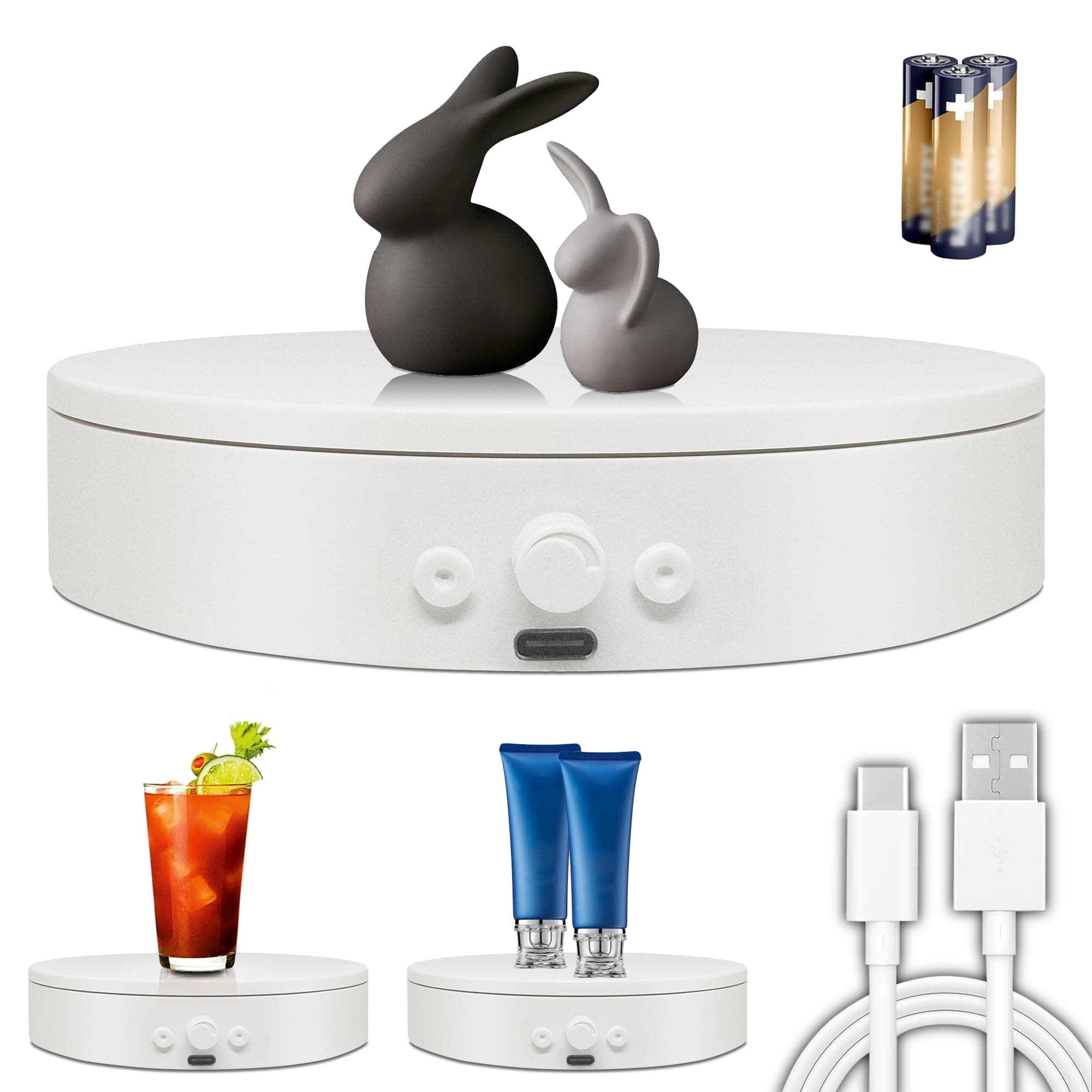 Rotating Display Stand with USB Power Cable, Mute Rotating Turntable 5.9" 11lb Load, Adjustable Speed and Direction, Used for Jewelry, Shoes and Turner Glitter Cups Shooting and Display (5.9"white)