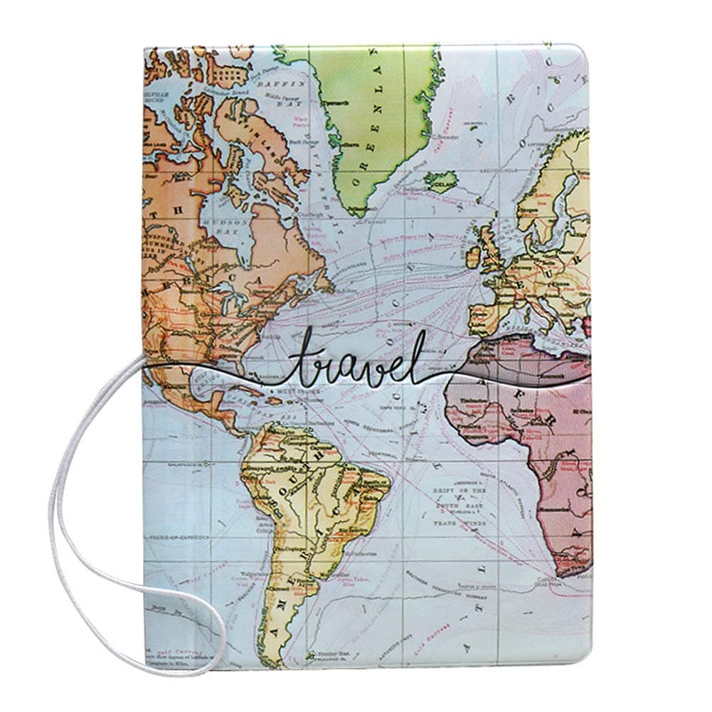 Men Women Thin Passport Holder World Map Leather Cover (World Map)