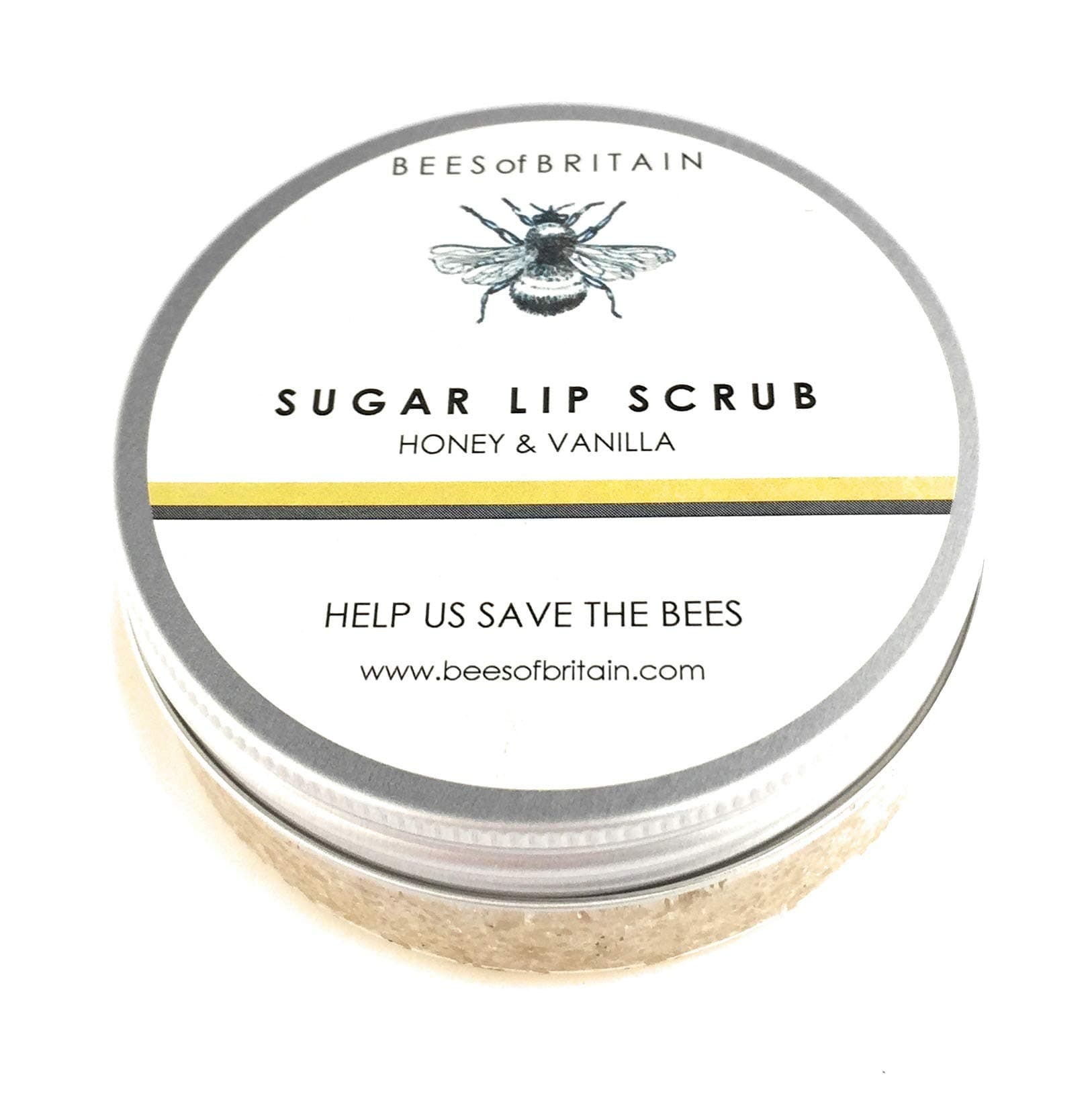 100% Natural Sugar Lip Scrub - Jojoba, Honey, Vanilla. Exfoliates, Softens, Hydrates. We Donate 5% of our Profit to Save Bees + Pollinators. 50g