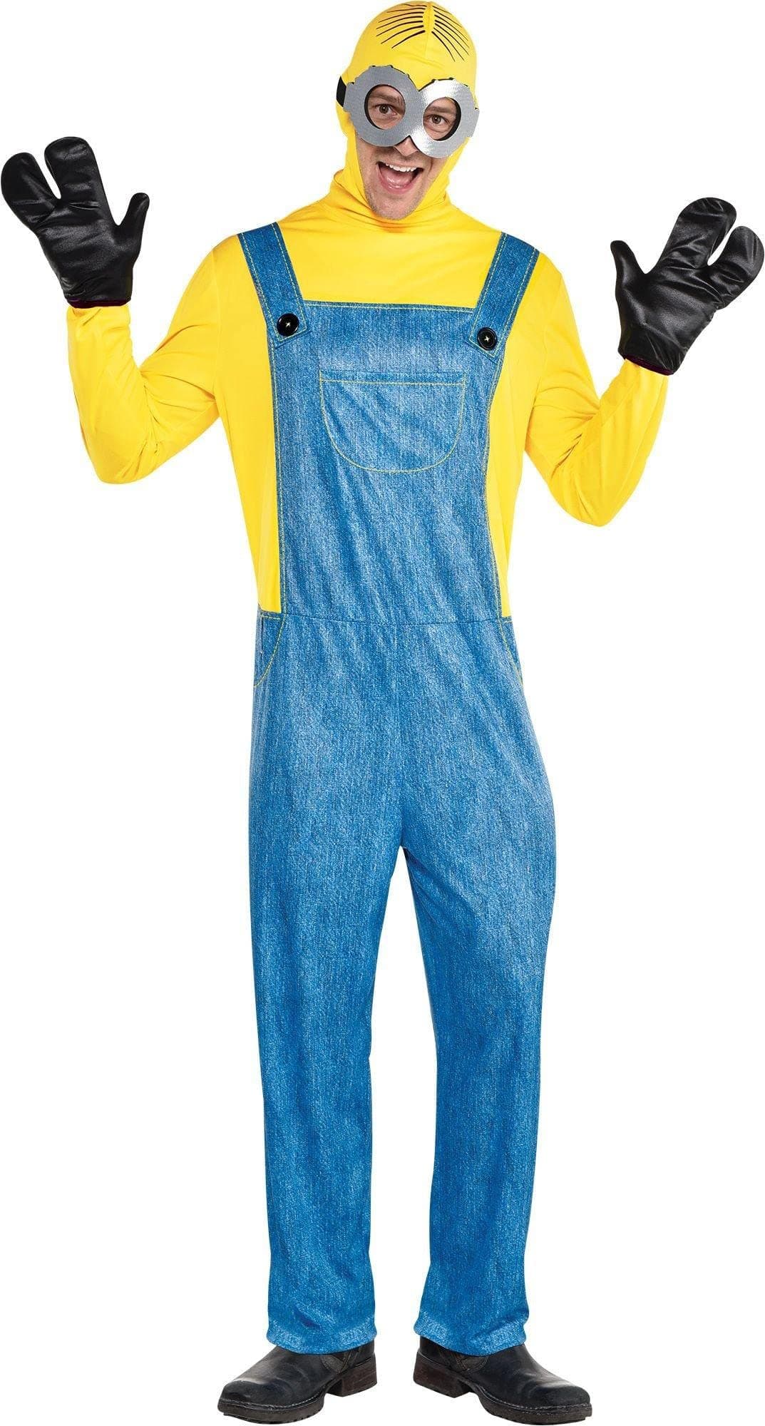 Party City Minion Halloween Costume for Men, Minions: The Rise of Gru, Standard Size, Includes Jumpsuit, Cowl and More
