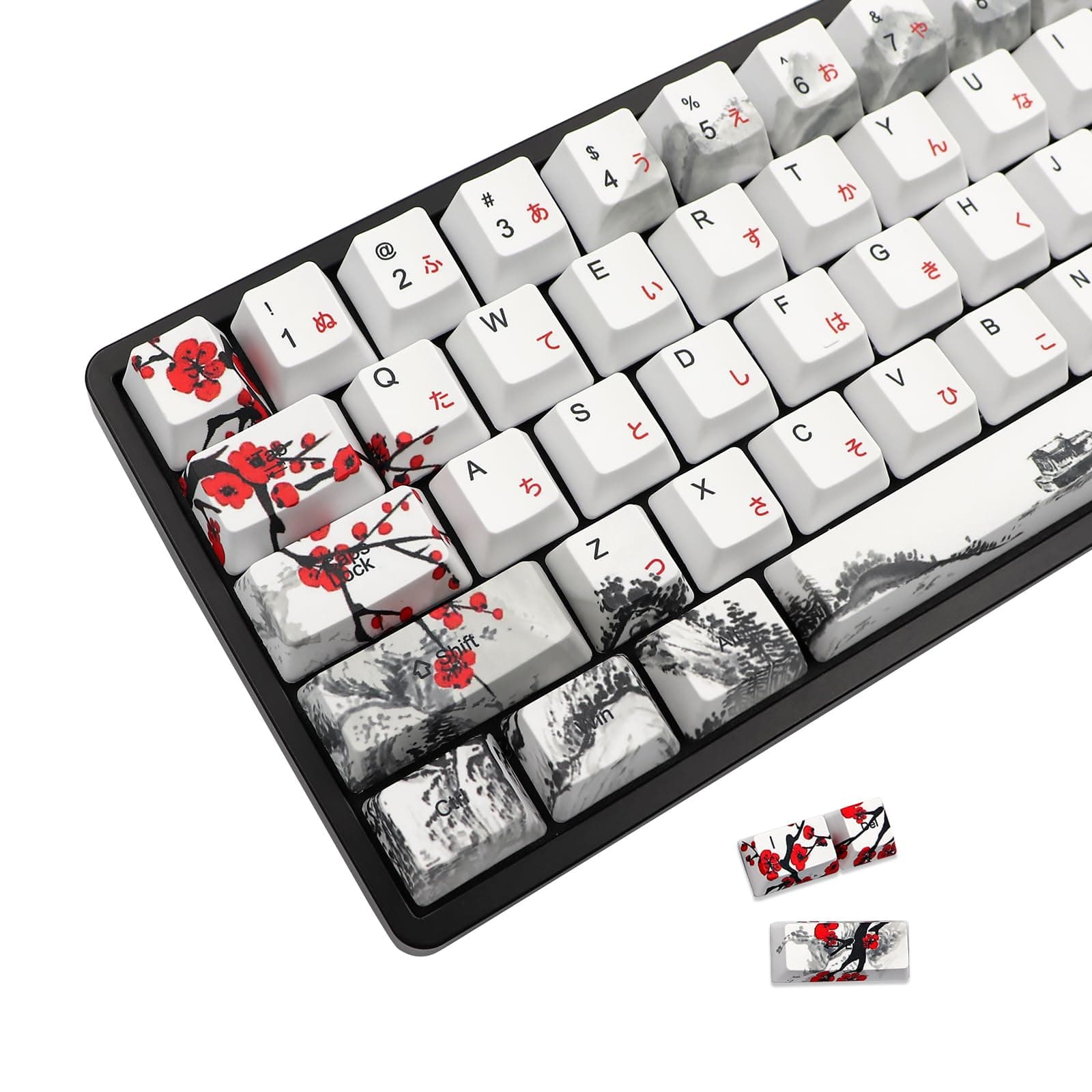 JSJT Keycaps 65 Percent- Plum Blossom Keycap Set OEM Profile Japanese Keycaps PBT Custom Key Caps, Suitable for Cherry MX Switches GK68/RK68 Mechanical Keyboards