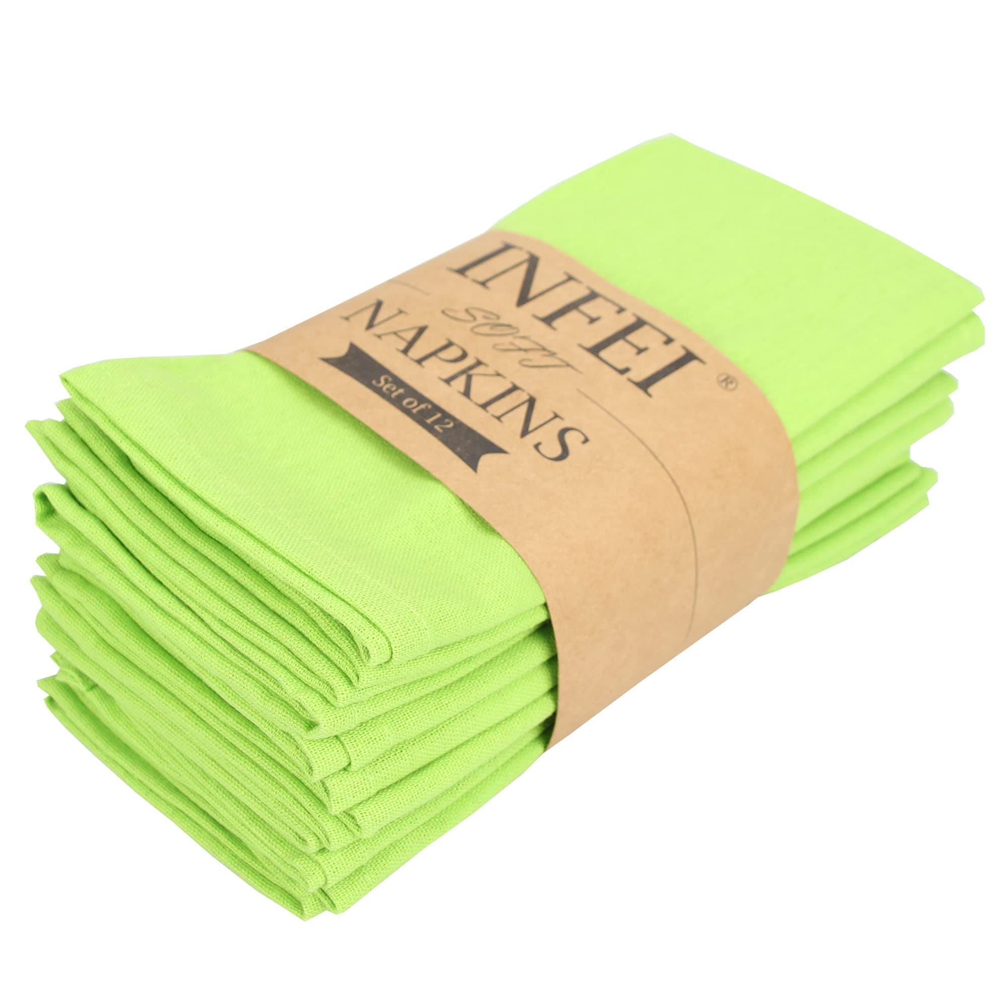INFEI Solid Color Blended Thin Dinner Cloth Napkins - Set of 12 (40 x 40 cm) - for Events & Home Use (Green)