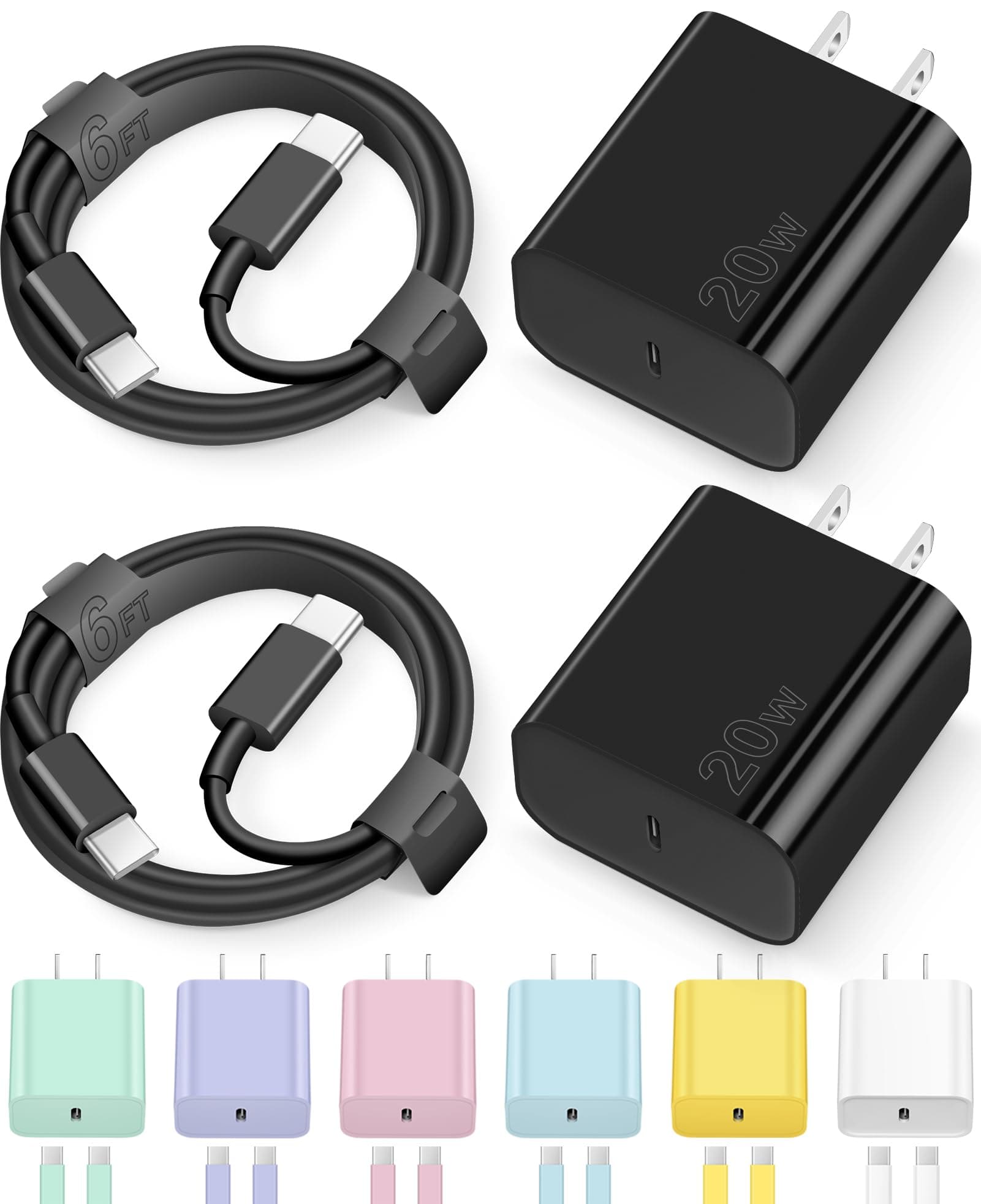 iPhone 17 16 15 Charger Fast Charging Type C Chargers USB C Charger Block iPhone Air Chargers with 2 Pack 6FT Cable for iPhone 17/17 Plus/17 Pro Max/16/16 Plus/16 Pro Max/15 Pro Max/iPad Pro(Black)