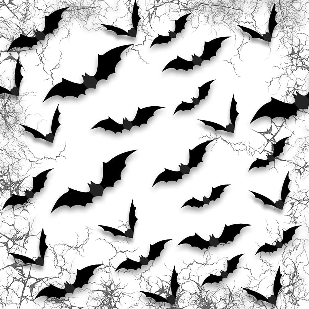 Vanleonet 120 PCS Halloween Decorations PVC 3D Bats Scary Wall Decal, 4 Size Halloween Decor Party Decorations Realistic Stickers, DIY Waterproof Window Clings