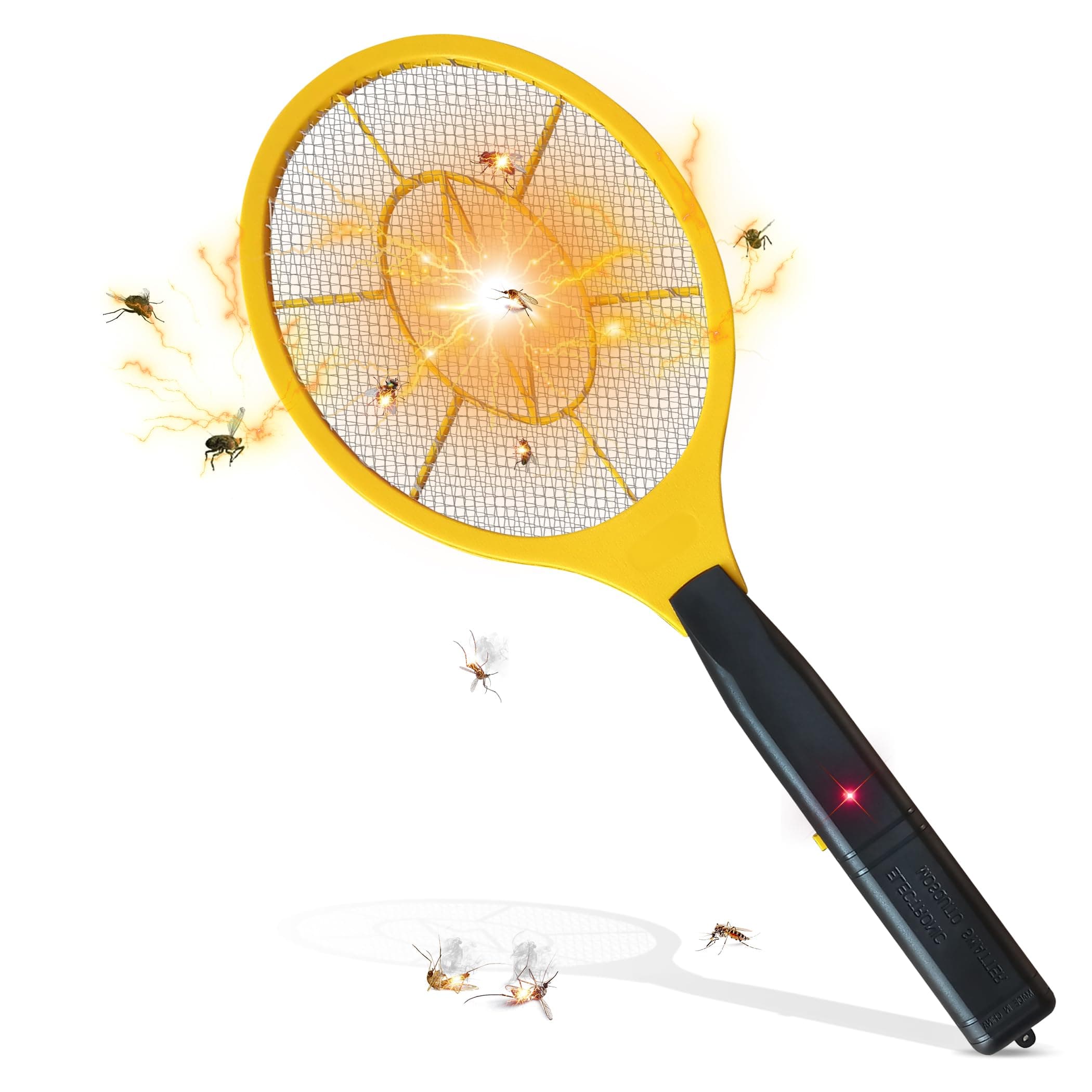Electric Fly Zapper - Electronic Bug Zapper with Protective net Layer - Pest Control Mosquito and Insect Catcher Racket - Electric Fly Swatter - Handy Killer Racket for Indoor and Outdoor