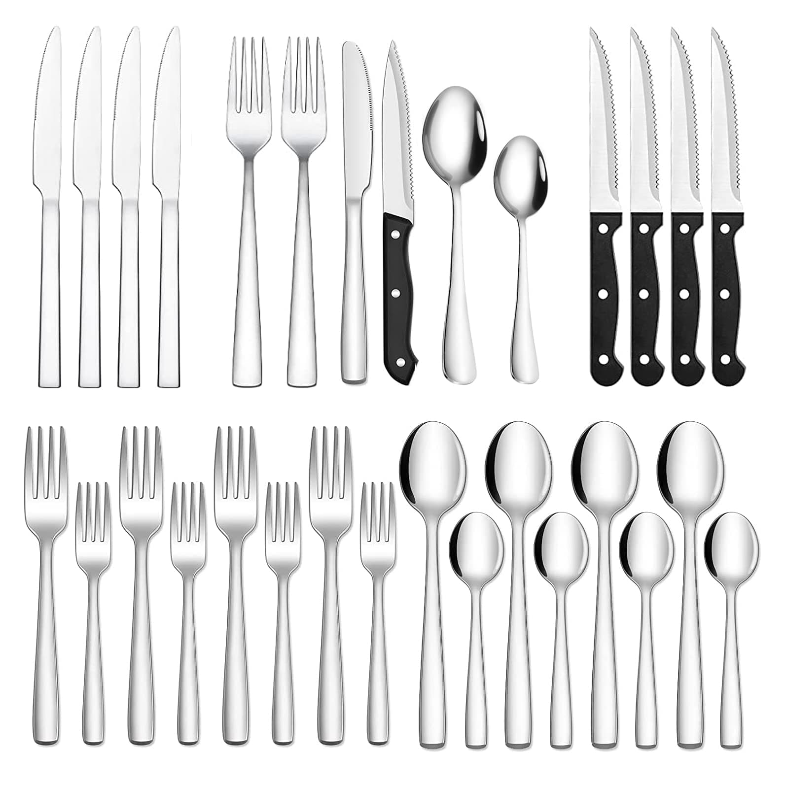 24-Piece Silverware Set for 4, Stainless Steel Flatware Cutlery Set, Kitchen Utensils Set, Tableware Set For Home Kitchen Restaurant Hotel, Includes Knives Forks Spoons, Dishwasher Safe