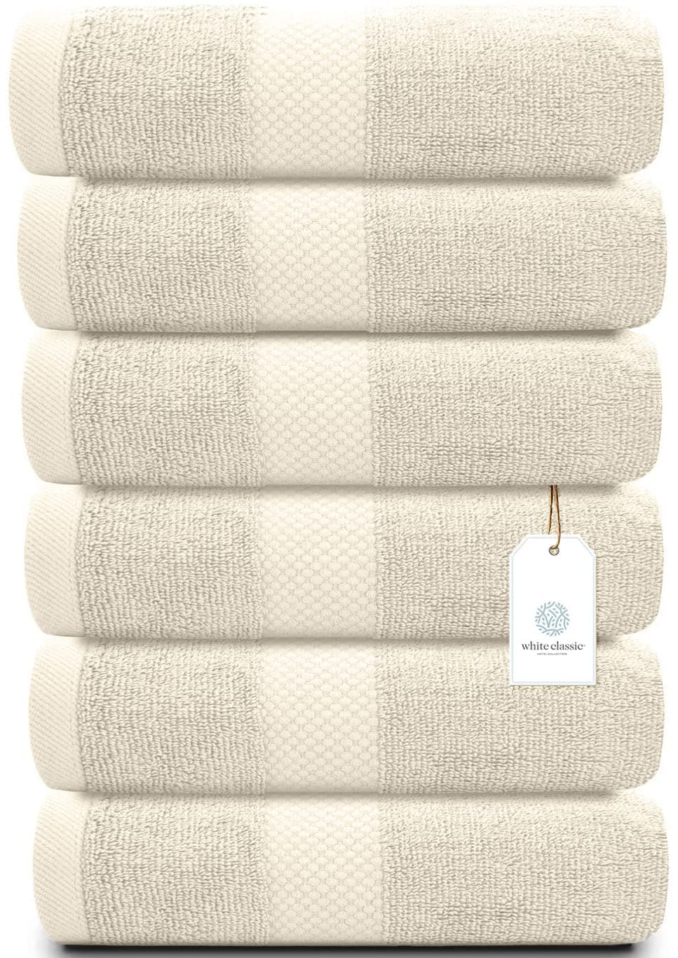 White Classic Luxury Ivory Hand Towels - Soft 100% Turkish Cotton | Highly Absorbent Hotel spa Bathroom Towel Collection | 16x30 Inch | Set of 6