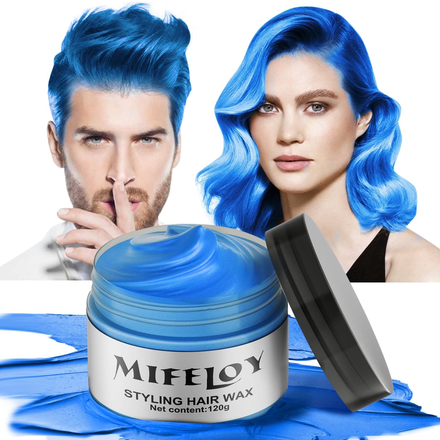 Blue Temporary Hair Color Wax, Instant Natural Hairstyle Cream Dye, Washable Styling Pomadesfor Men Girls Women Youth, Disposable Coloring Mud for Party Cosplay DIY Halloween