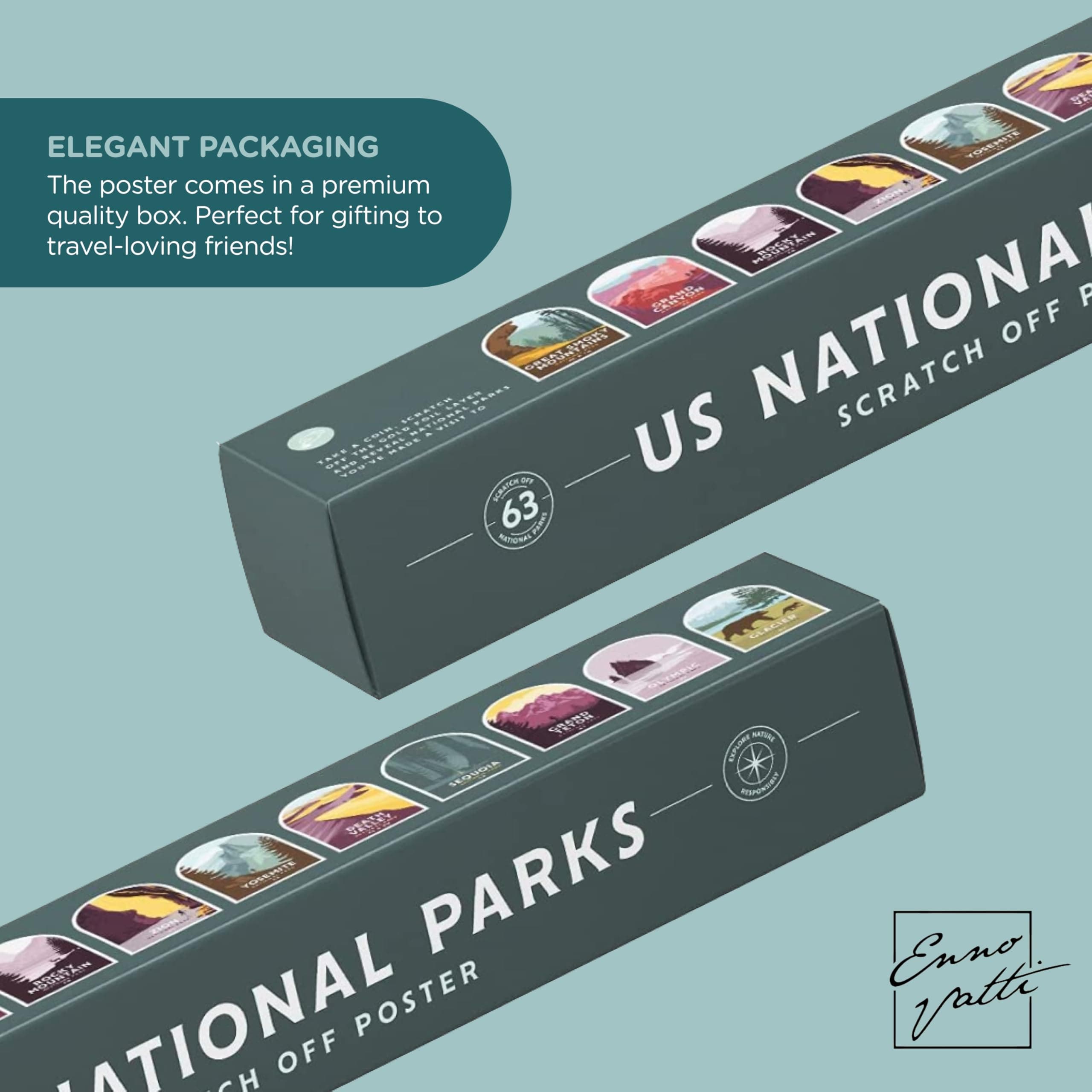Enno Vatti US National Parks Scratch Off Poster & Map for All 63