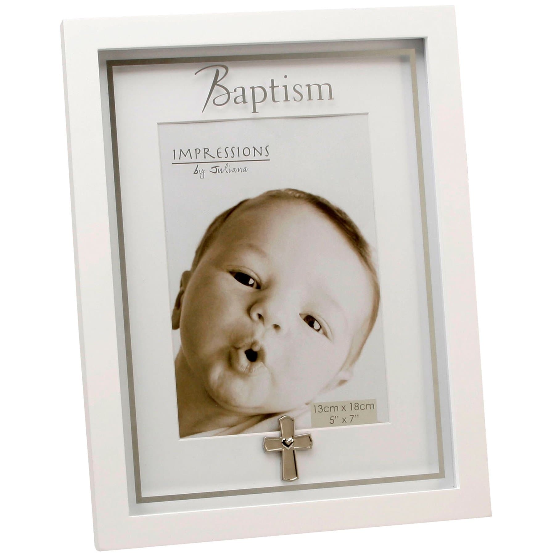 Wooden 5" x 7" Baptism Photo Frame with Mirror Print & Cross Icon FW929B