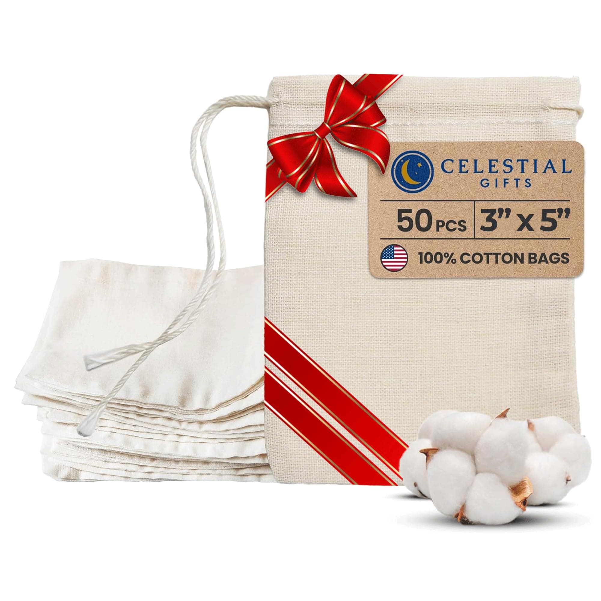 Celesital Gifts Made In The Usa 7X12 Cm Cotton Muslin Bags 50 Count Pack