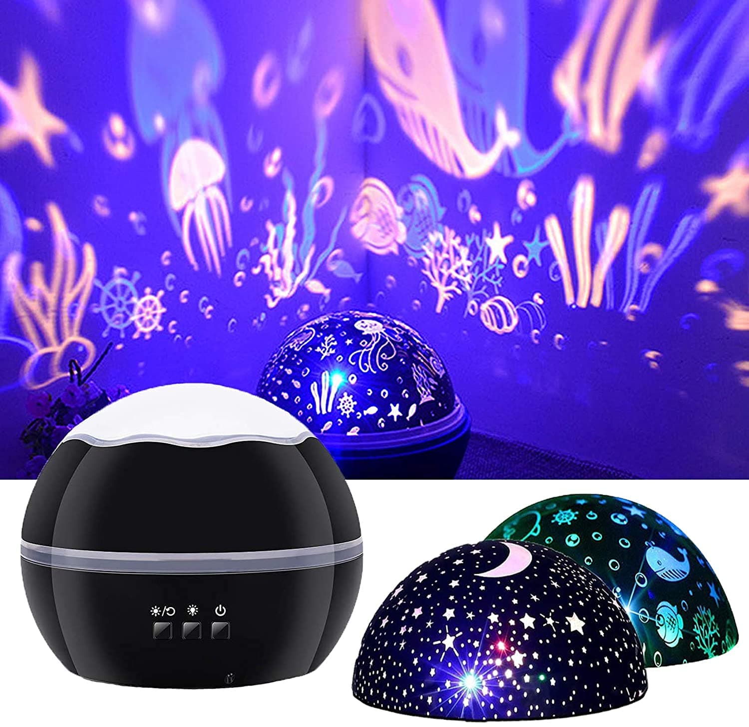 JOYYI Kids Night Light Projection Lamp, Projector Lamp with Star and Seaworld Theme, Bedroom Nursery Light, Rotating Lighting 8 Colour Modes, Indoor Decoration for Birthday, Parties