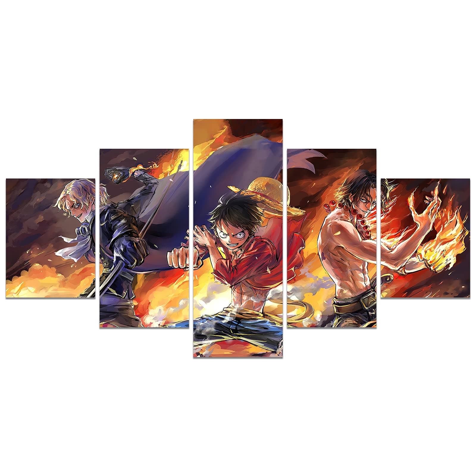 KAIWALK Anime One Piece Poster The Straw Hat Pirates Luffy Ace Sabo Print on Canvas Painting Wall Art for Living Room Decor Boy Gift (Unframed, Q-One piece 1)