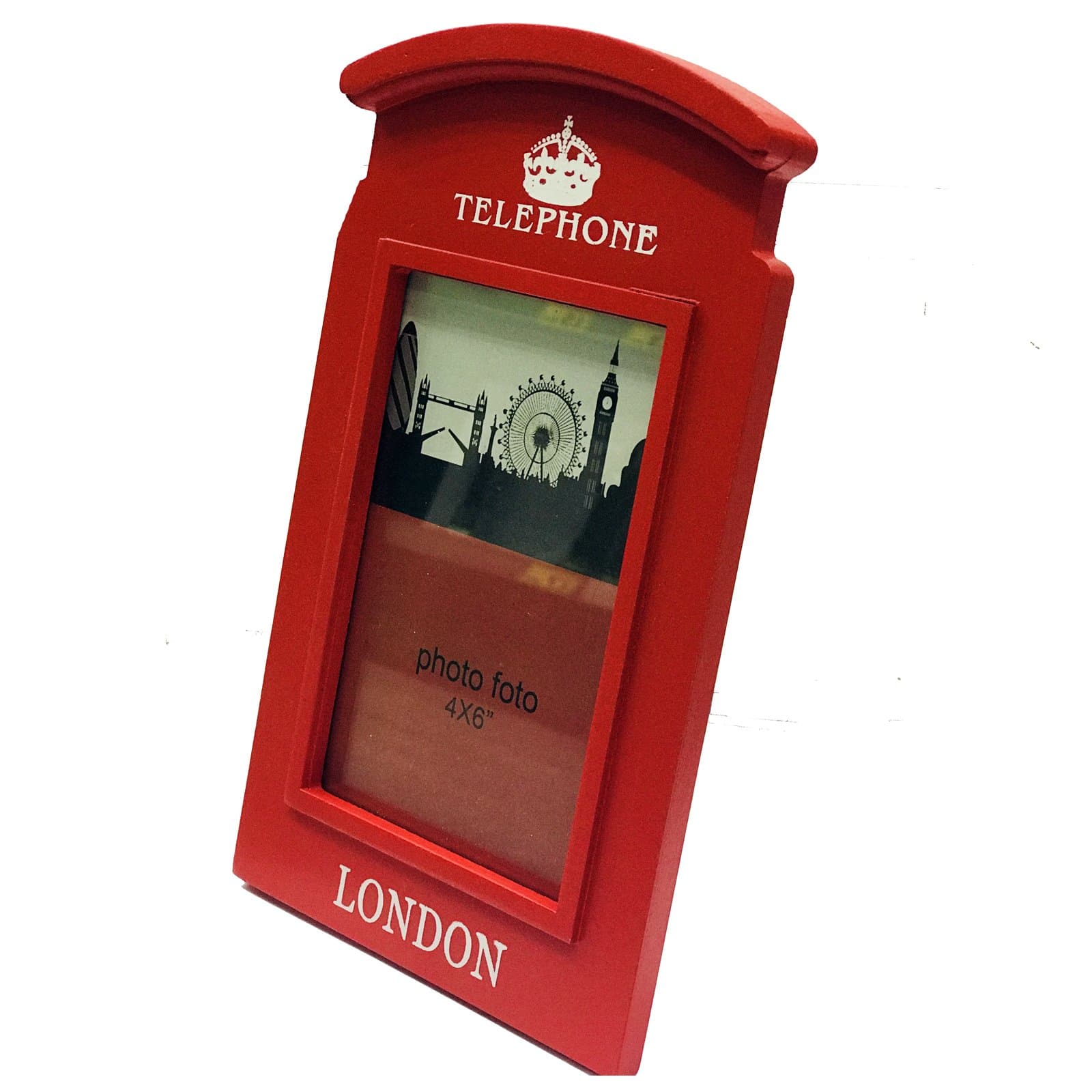 Metlo Wooden Photo Frame 6X4 Inch Red Public London Telephone Booth Box British Souvenir Gift
