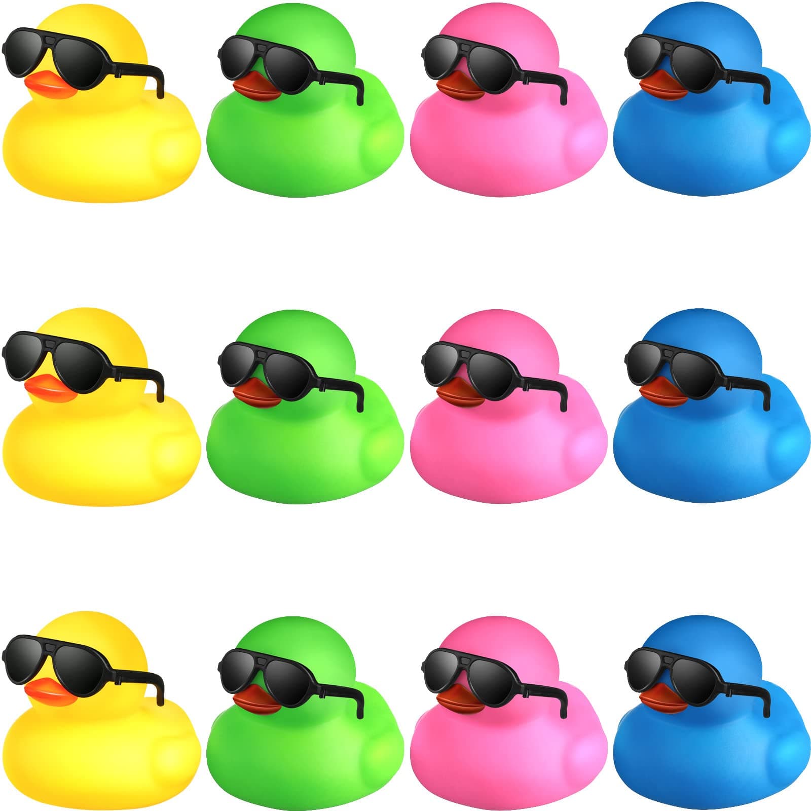 Chivao 12 Pcs Rubber Ducks with 12 Sunglasses/ Hats/ Headwear Small Mini Carnival Cruise Birthday Rubber Duckies Bathtub Toys in Bulk(Duck with Sunglasses,Multicolor)