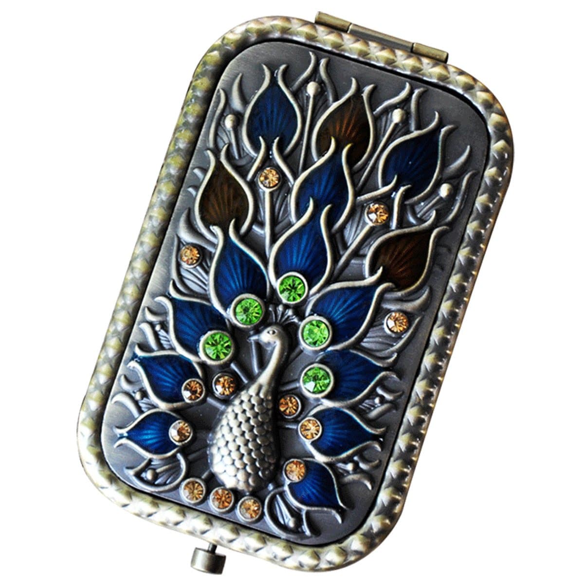 Wasjoye Canaan Peacock Mysterious Portable Cosmetic Folding Handheld Mirror All Made of Metal and Hand Painted Gifts for Girls