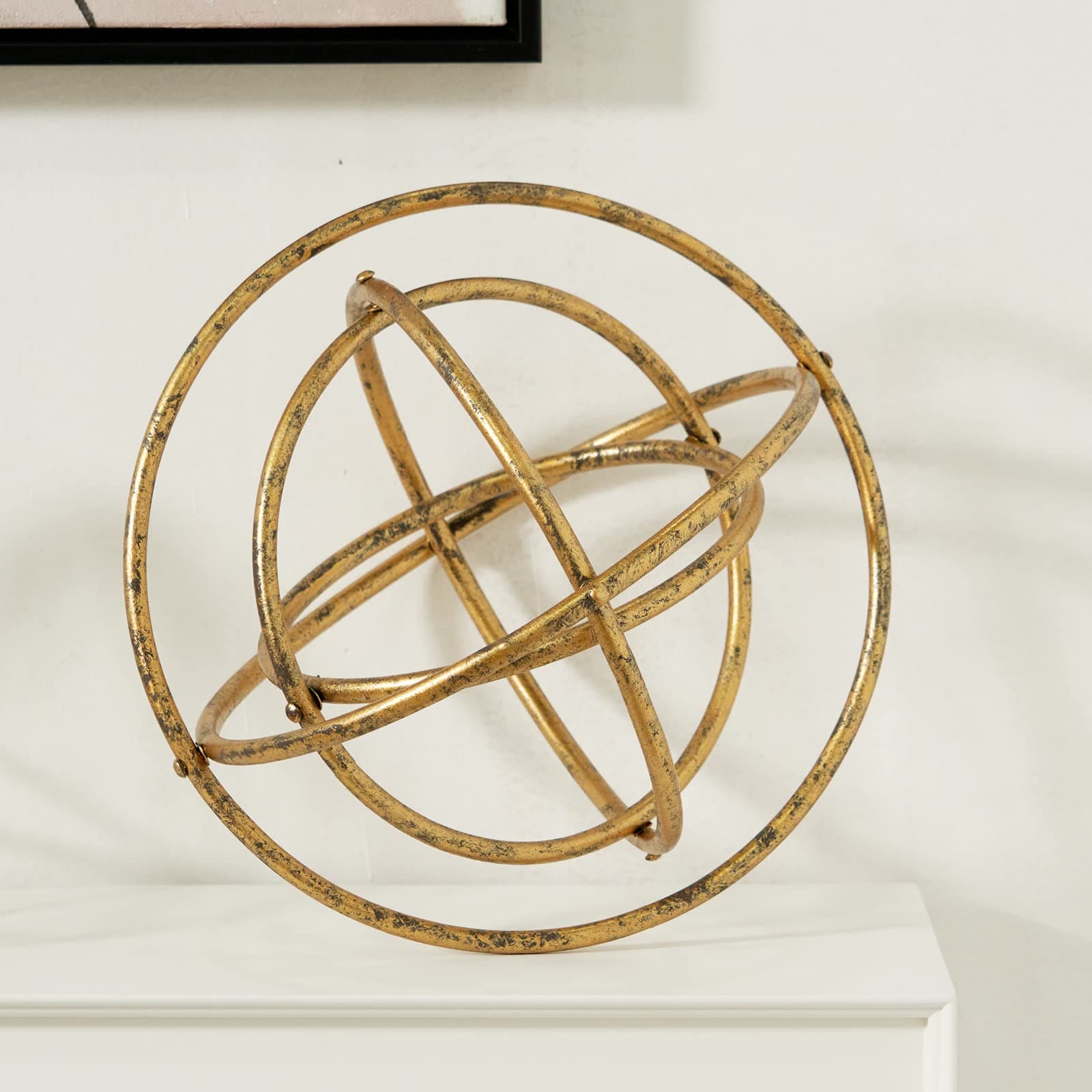 8 inches-Golden Iron Sphere,Foldable Geometric Sculpture Decorative Sphere,Tabletop Decorations for Living Room, Study,Bedroom,Modern Home Decor Accents