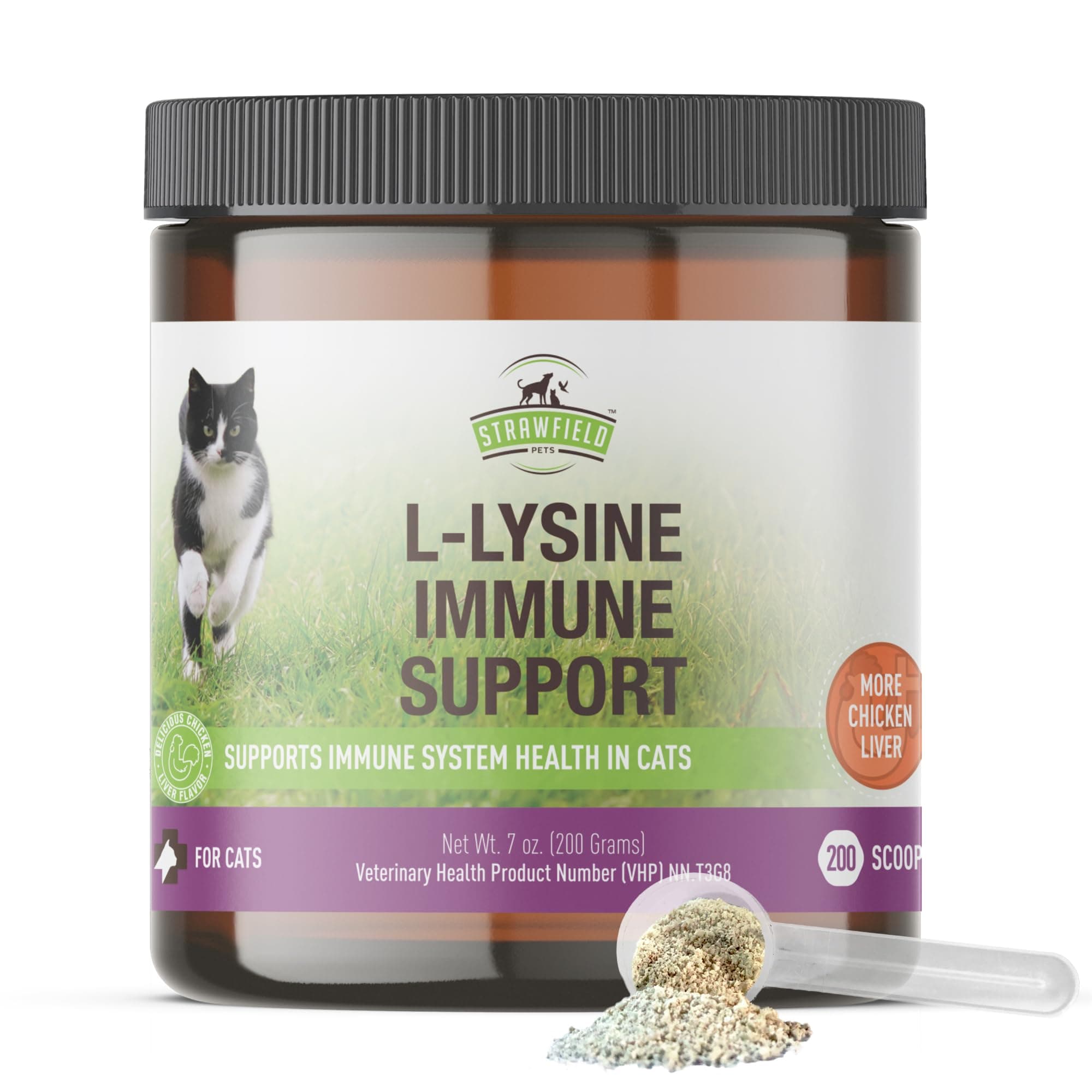 L-Lysine Immune Support for Cats & Kittens - 200g Chicken Liver Flavor Granules with Scoop, Immune Health Supplement Cat Cold Relief, Sneezing, Congestion, Running Nose, Watery Eyes