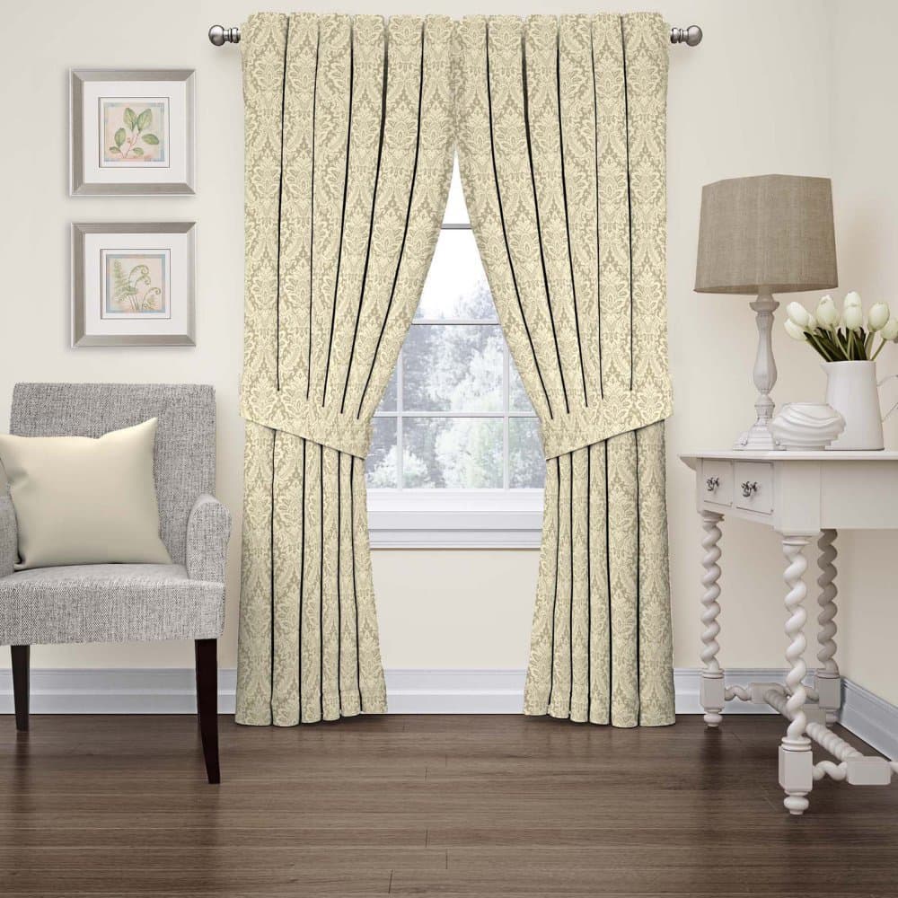 Waverly Donnington Decorative Window Treatment Rod Pocket Curtains for Living Room, Single Panel, 52" x 84", Linen