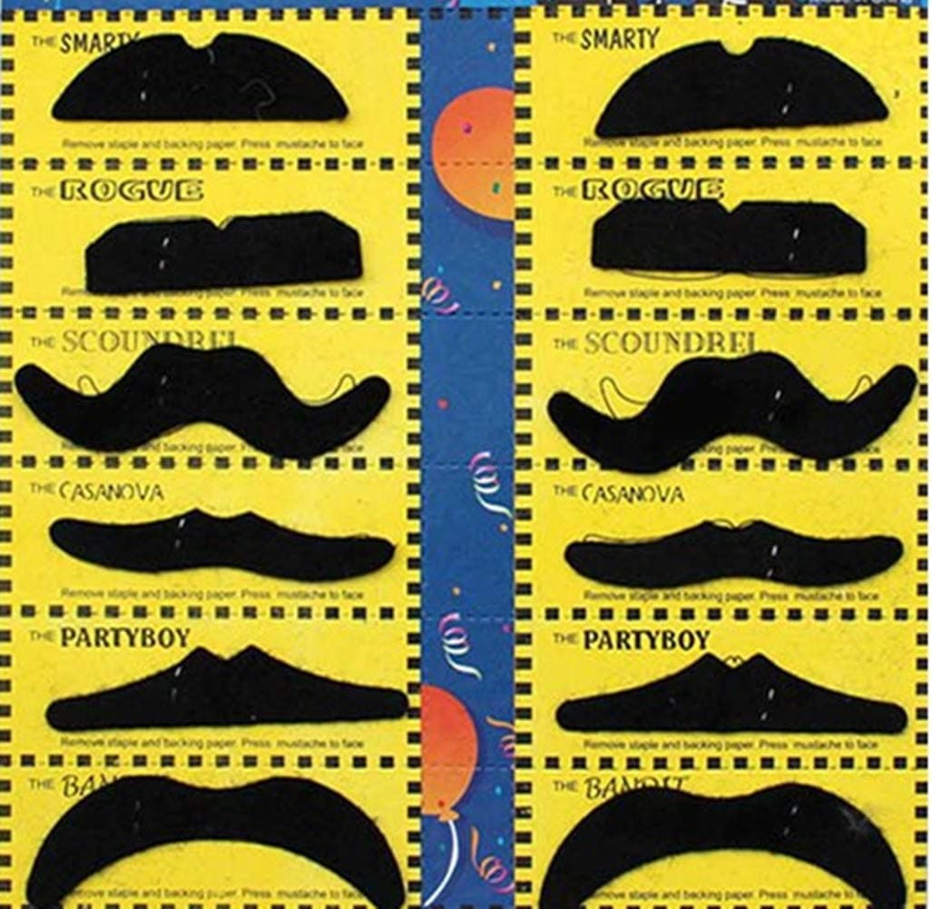 Fake Mustache Set Self Adhesive Hairy Black Mustaches Novelty Mustaches for All Ages Halloween Costumes Party Supplies 12pcs
