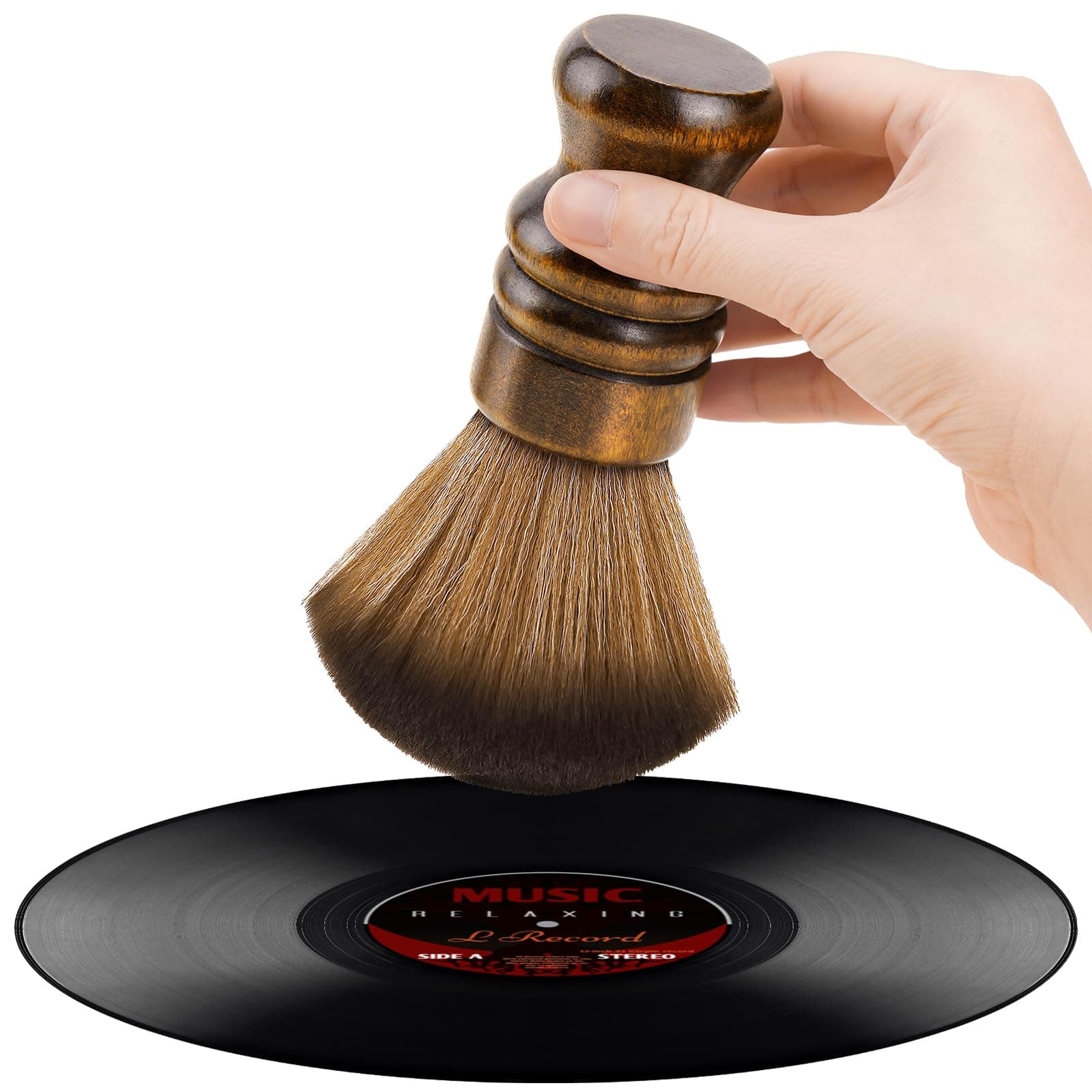 Vinyl Record Cleaning Brush, Anti-Static Soft LP Record Cleaner, Vinyl Dust Remover Brush with Ultra-Fine Fiber Bristles, Safe for Vinyl LP CD Album Care, Retro Design with Beech Wood Handle
