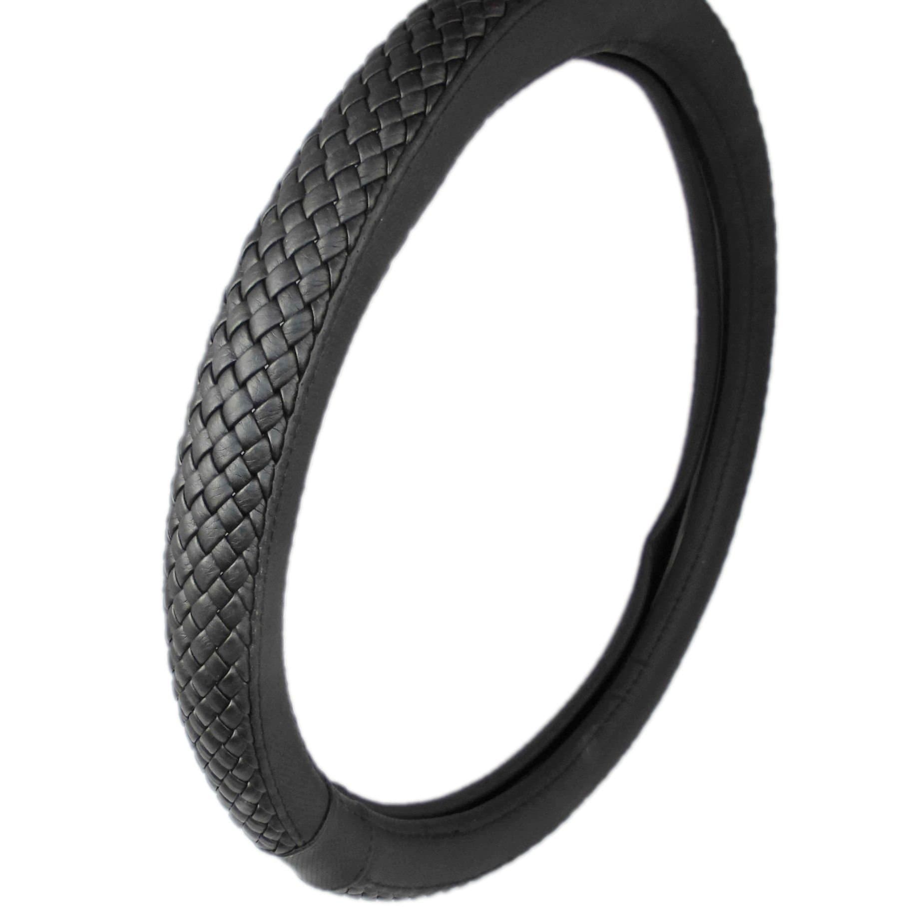 Generic Black Handmade Leather Braided Car Steering Wheel Cover Sets14-15" (Black)