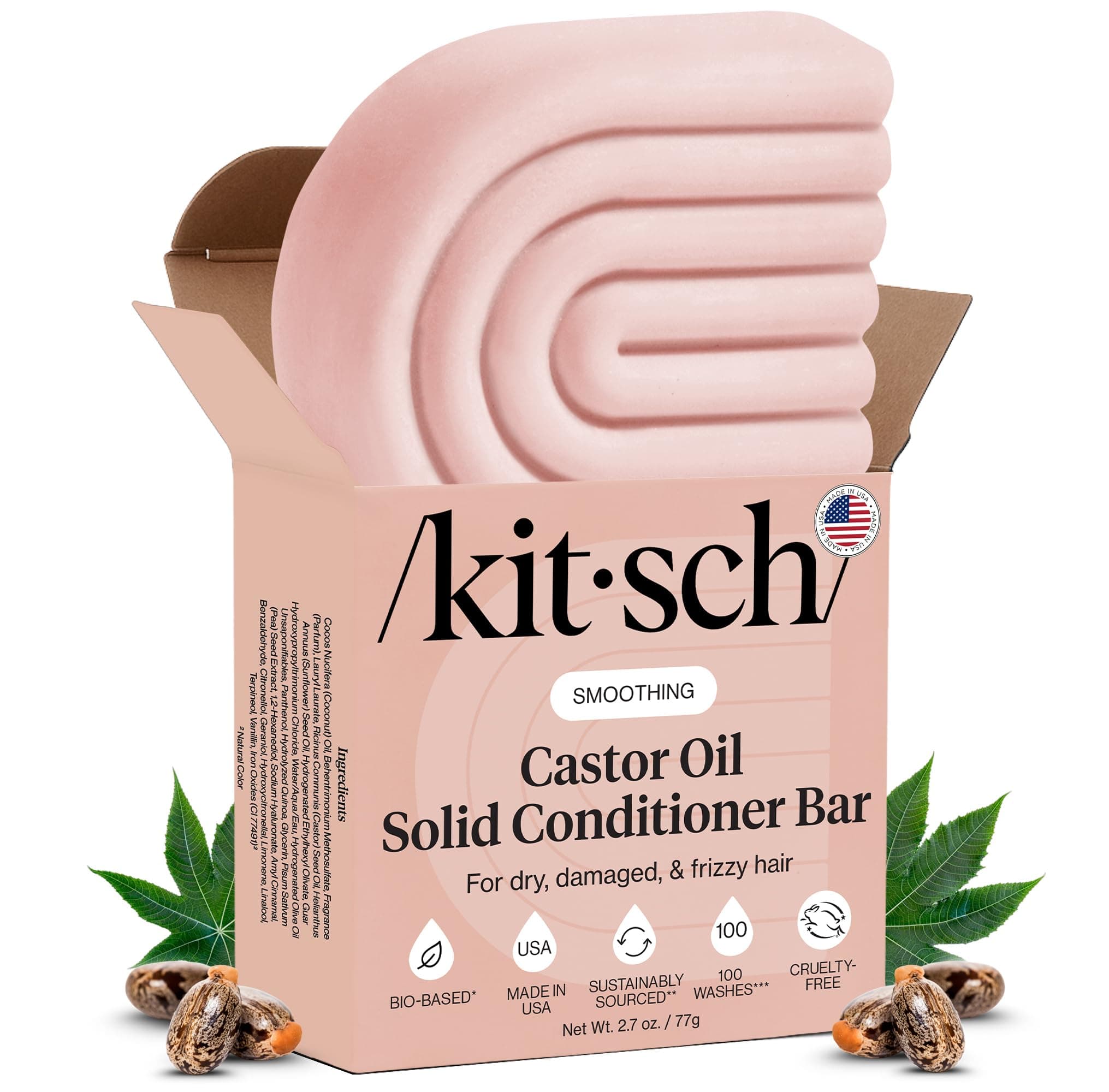 Kitsch Castor Oil Conditioner Bar Soap - Hydrating & Moisturizing Hair Care - Organic Castor Oil Conditioner for Hair Growth & Scalp Nourishment - Silicone & Paraben-Free, Vegan, Made in USA - 2.7oz