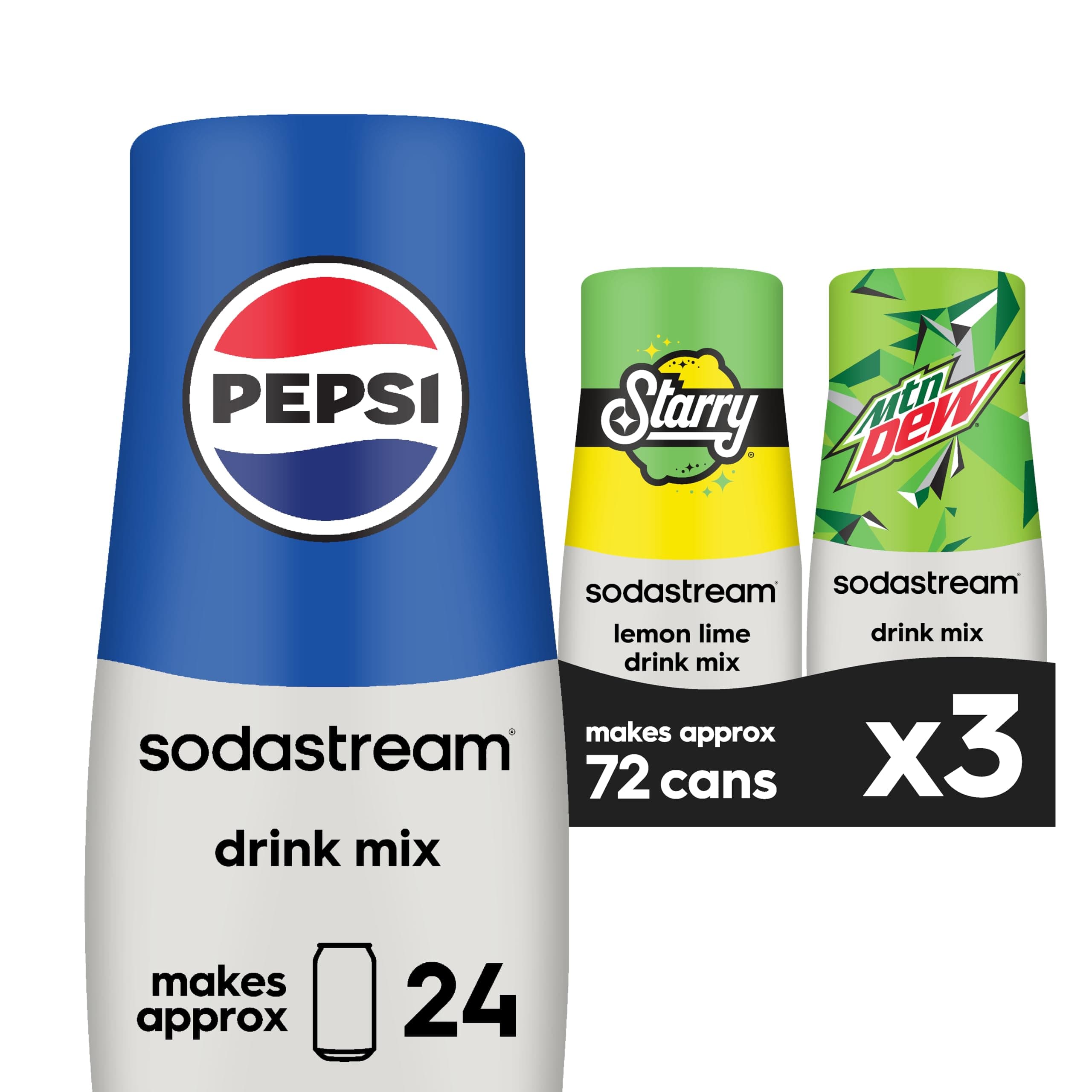 SodaStream Pepsi, Starry & MTN Dew Regular 440ml (Pack of 3)