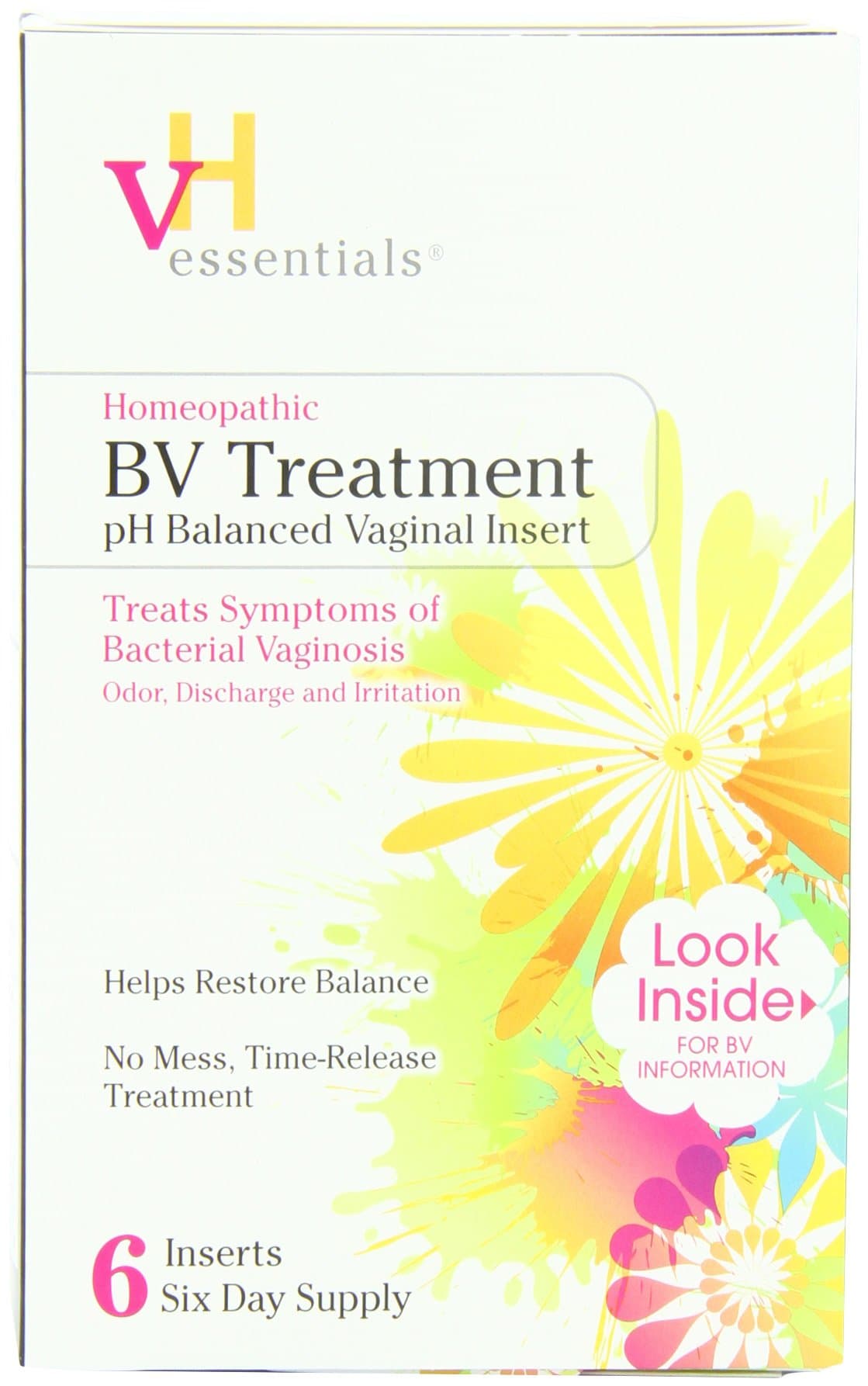 VH Essentials BV Treatment Vaginal Inserts, Homeopathic Time-release, 6 Count