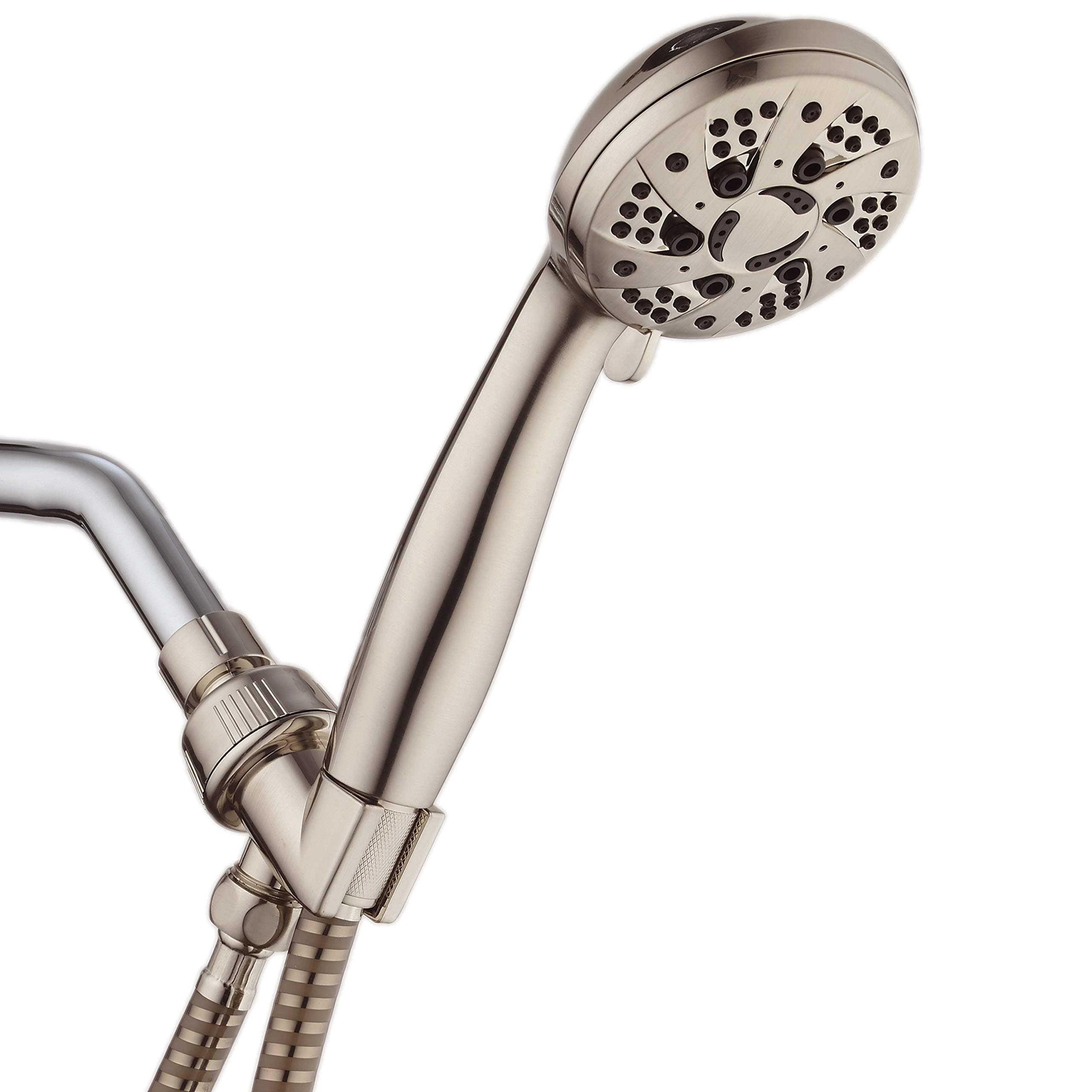 High Pressure 6-Setting Hand Held Shower Head with Extra-Long 6 Foot Hose & Bracket – Anti-Clog Nozzles - USA Standard Certified - Top U.S. Brand - ALL BRUSHED NICKEL