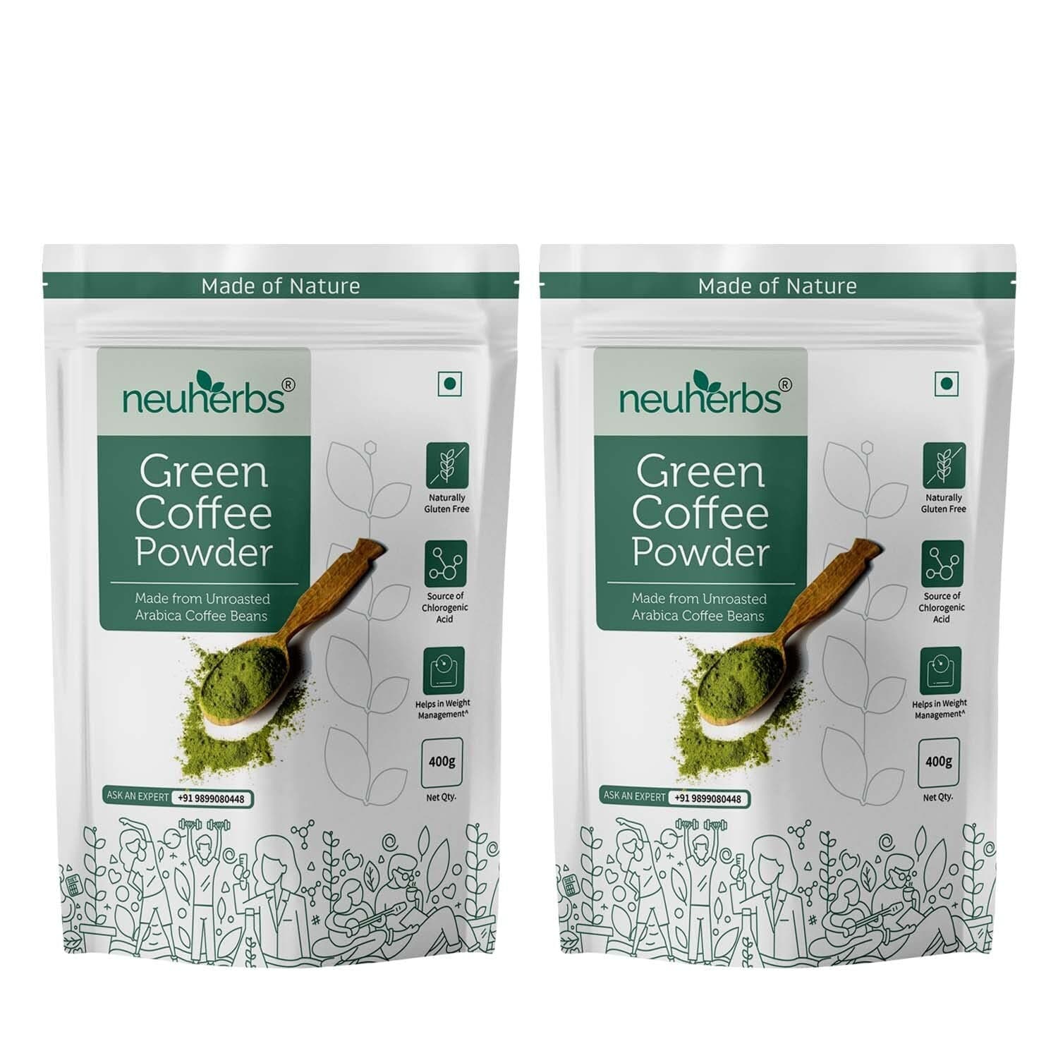 Neuherbs Unroasted Arabica Green Coffee Beans Powder | With Chlorogenic Acid | For Weight Loss Management (400 gm Powder Pack of 2)