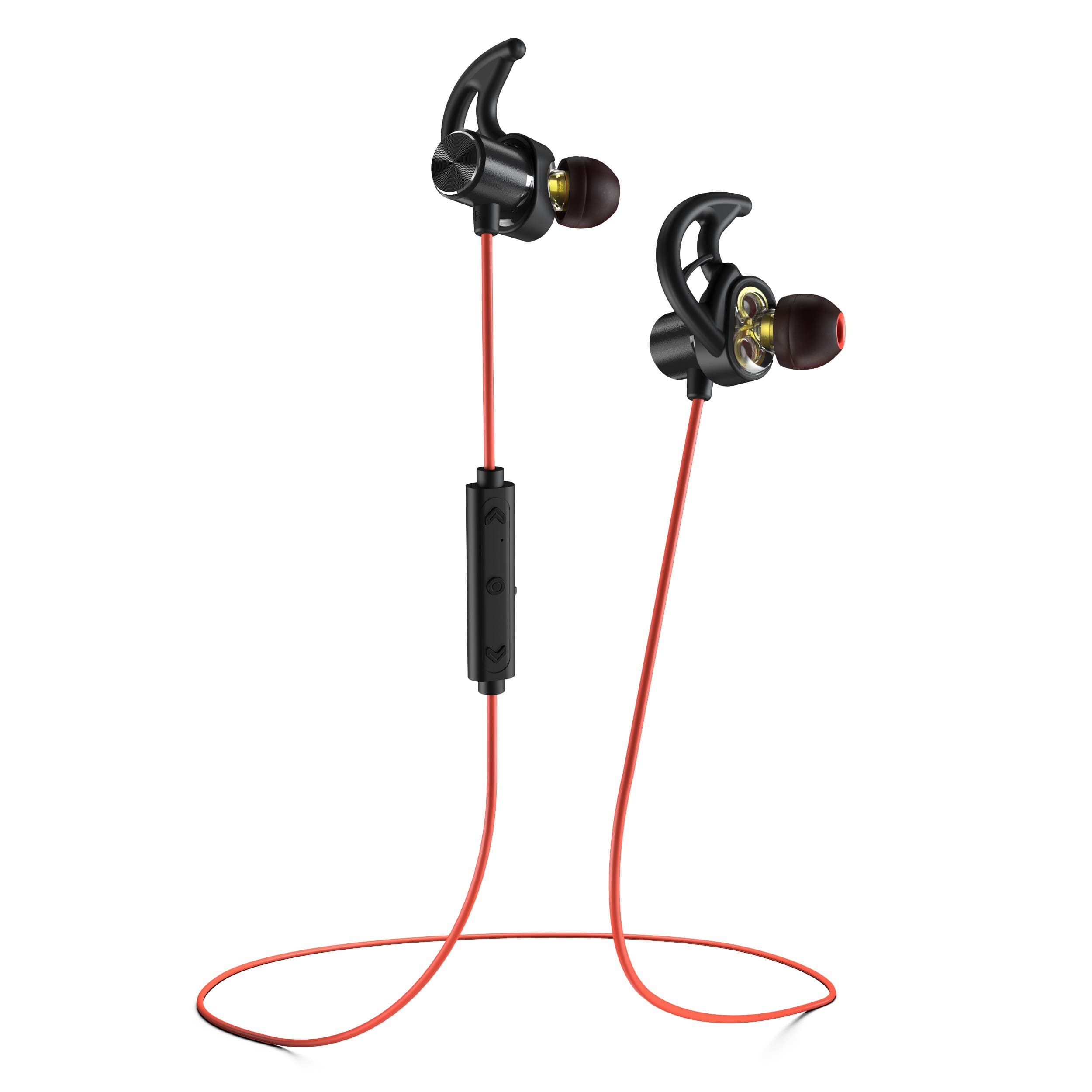 BHS-790 Bluetooth Headphones with Dual Graphene Drivers and AptX Bluetooth 5.0 Sport Headset Earphones with Mic and Lifetime Sweatproof Guarantee - Wireless Earbuds for Running, Redheat