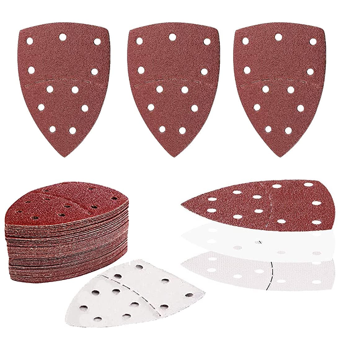 40 Pieces Sanding Pads, 11 Hole Sanding Sheets Hook and Loop 8Pcs Each Assorted 40/60/80/120/180 Grits