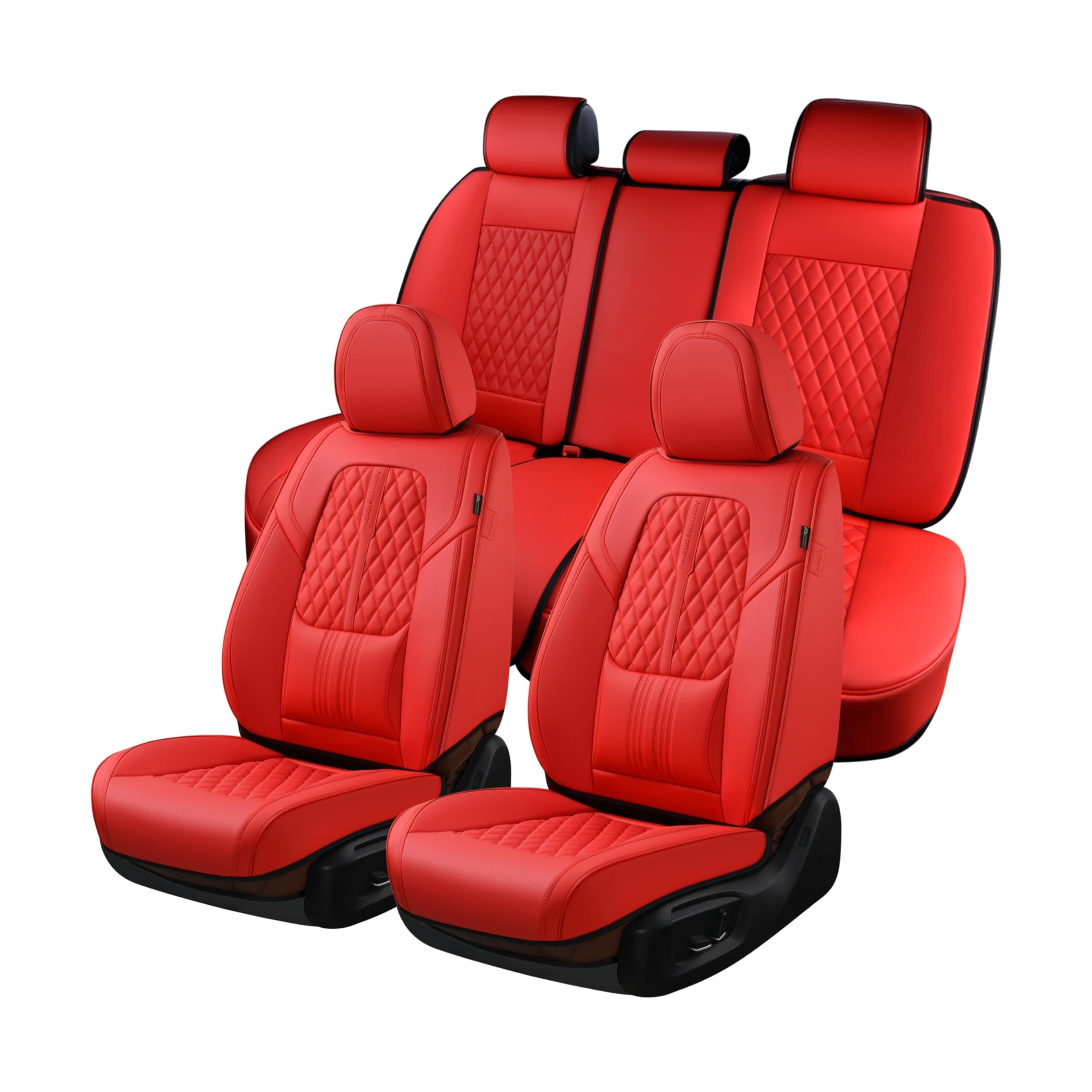 Coverado Car Seat Covers Full Set, Automotive Front and Rear Seat Covers with Backrest, Nappa Leather Car Seat Protectors Waterproof, Universal for Most Vehicles, Red
