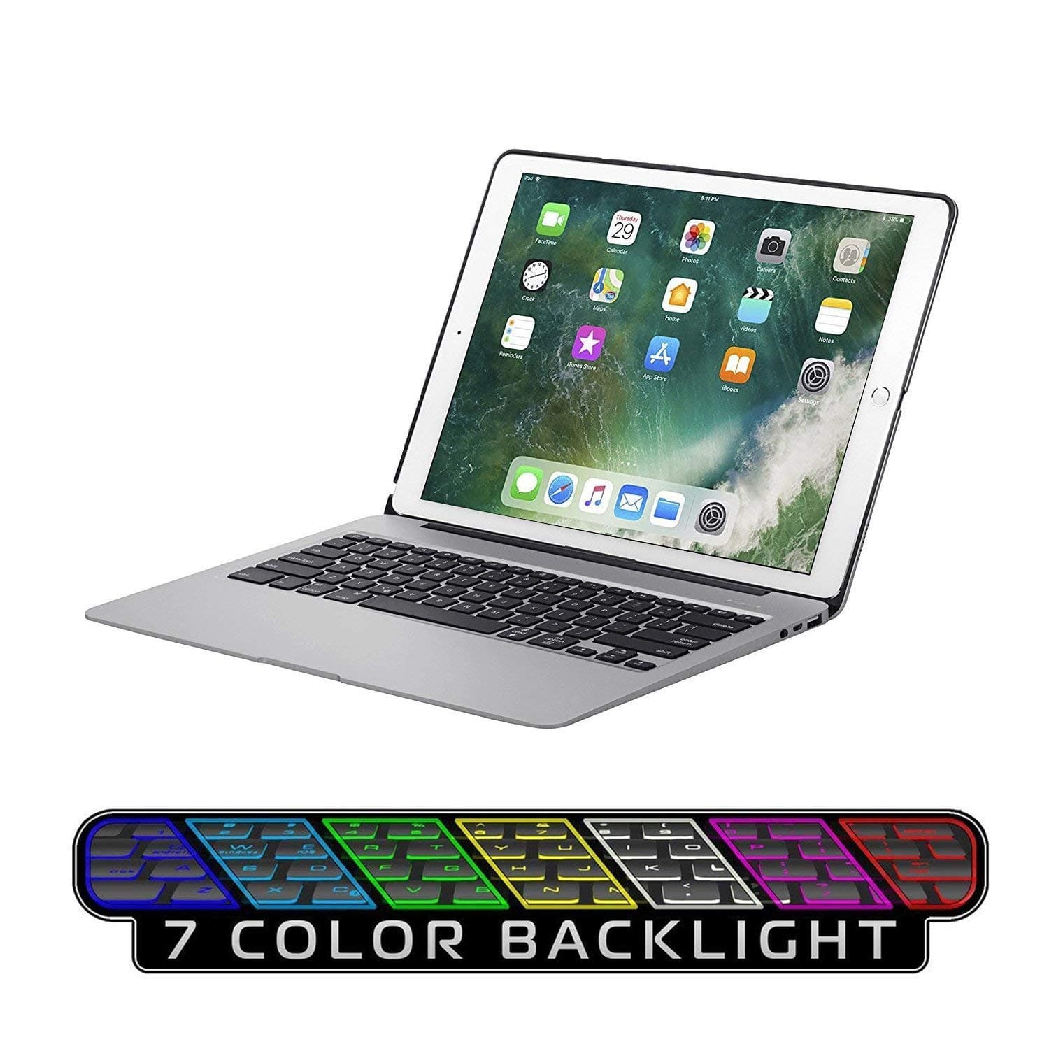 Keyboard Case for iPad Pro 12.9 2017(2nd Gen)/2015(1st Gen),Not for 2018,7 Colors Backlight with Protective Translucent Silicone Keyboard Cover for iPad Pro 12.9 (12.9" Space Grey)