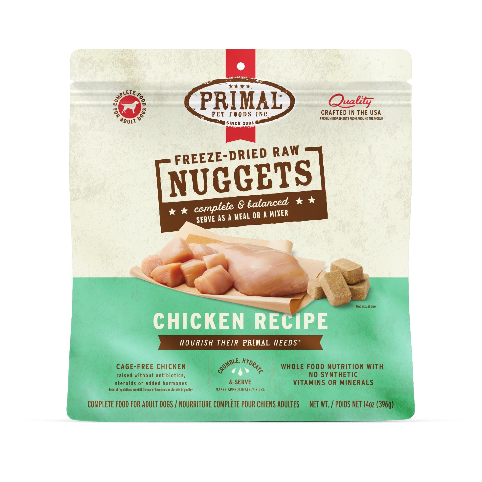 Primal Freeze Dried Dog Food Nuggets, Chicken; Complete Balanced Meal, Topper...