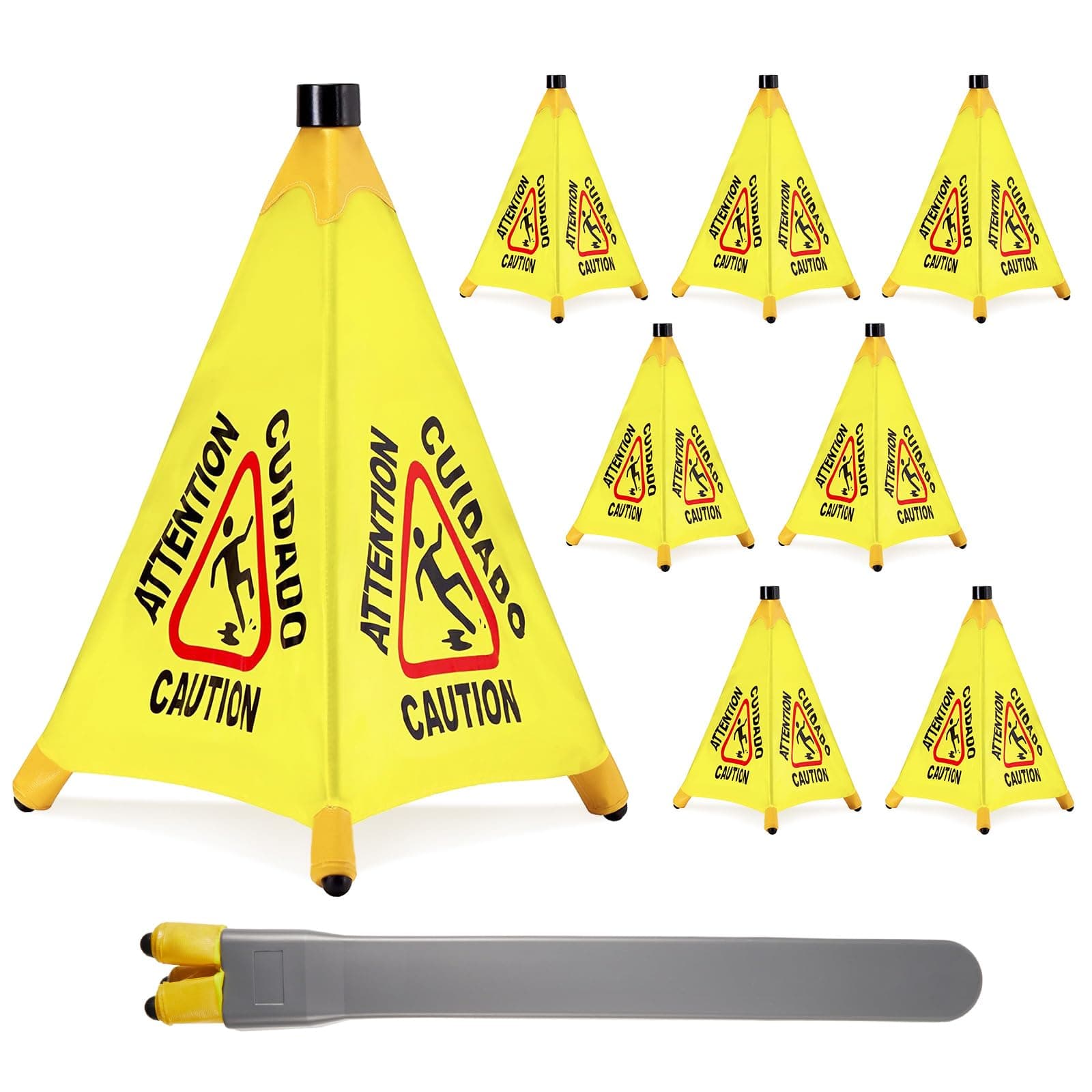 8 Pcs Pop up Wet Floor Sign with Storage Tube 20 Inch Wet Safety Signs Commercial Caution Safety Cone Pop up Caution Sign for Commercial Stores Grocery Restaurant Restroom Office Use