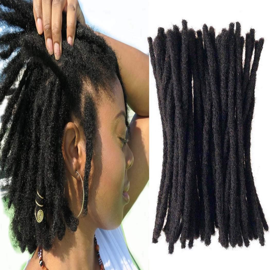 100% Human Hair Dreadlocks Extension Handmade Locs Small Size(diameter 0.4cm) 10inch 40 Strands/pack Natural Black #1B