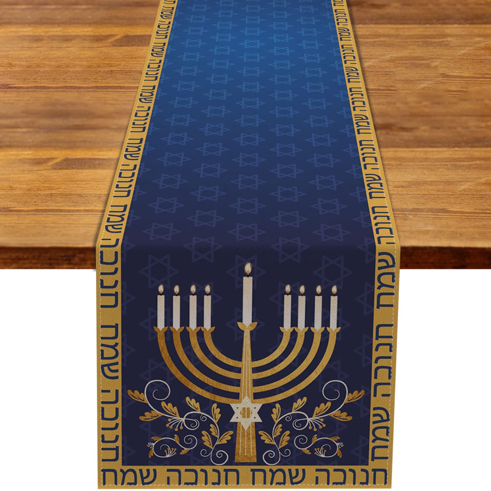 Rainlemon Linen Hanukkah Table Runner Jewish Chanukah Menorah Festival Kitchen Dining Room Table Decoration