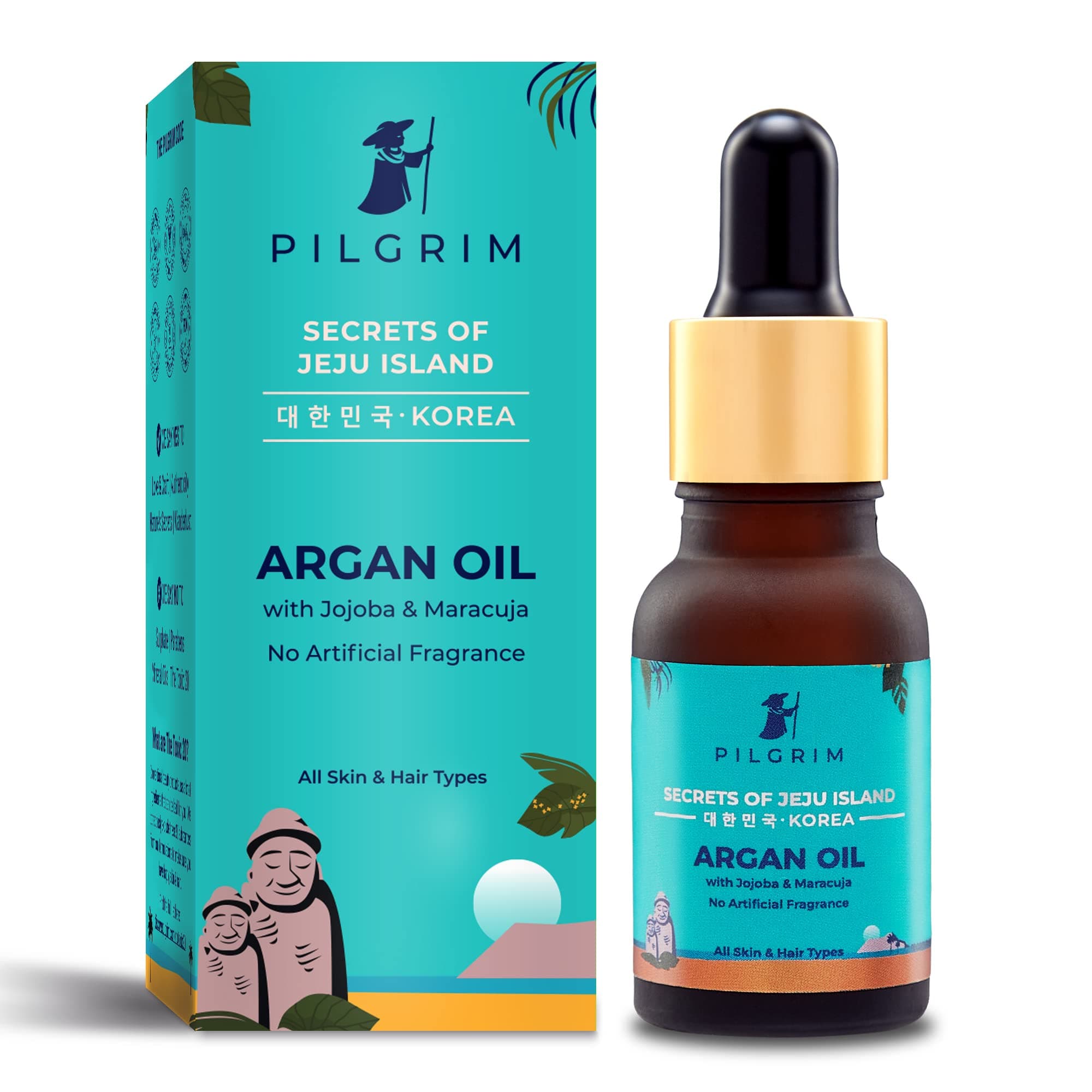 Pilgrim Pure Argan Oil with Jojoba Oil & Maracuja Oil for Healthy Hair, Face, Nails & Skin | Korean Skin Care Products | 100% Safe on All Skin & Hair Types | No Sulphate, Paraben | 15ml