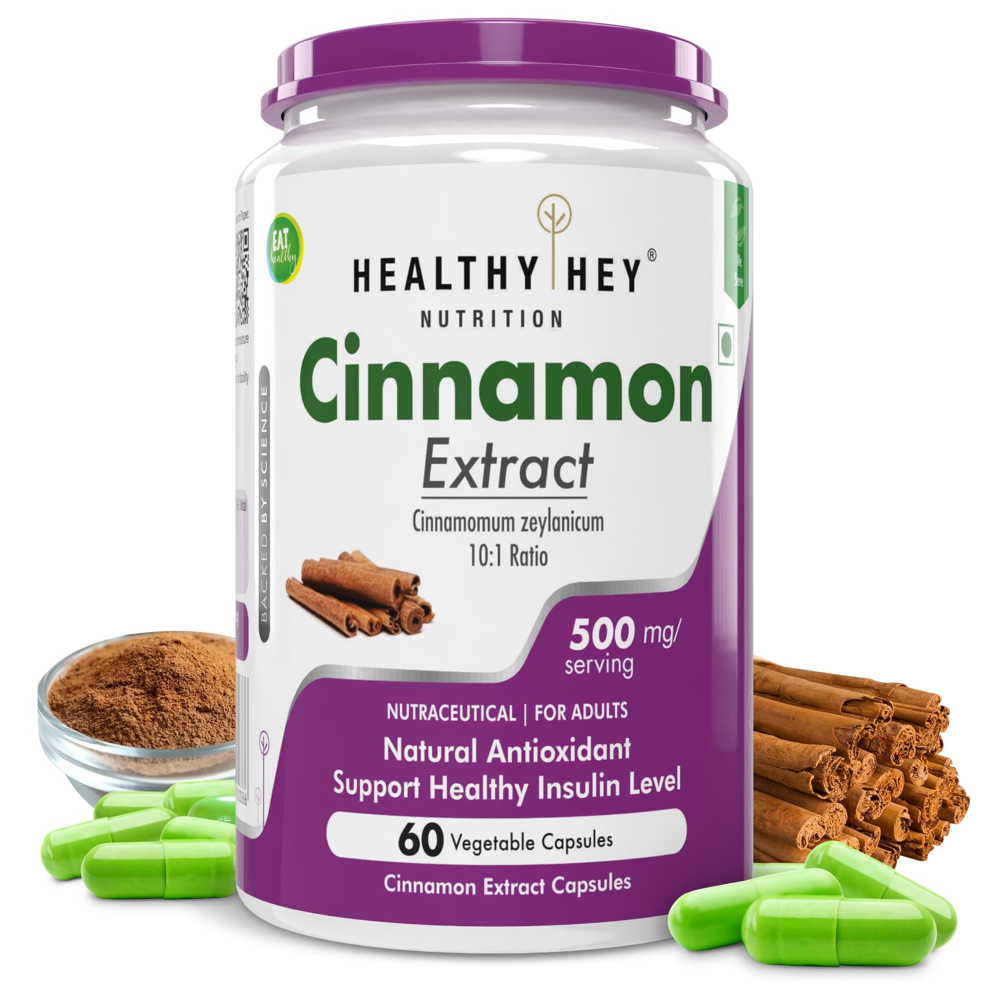 Cinnamon Extract 10:1 Ratio - Support Healthy Glucose Levels -60 Veg. Capsules