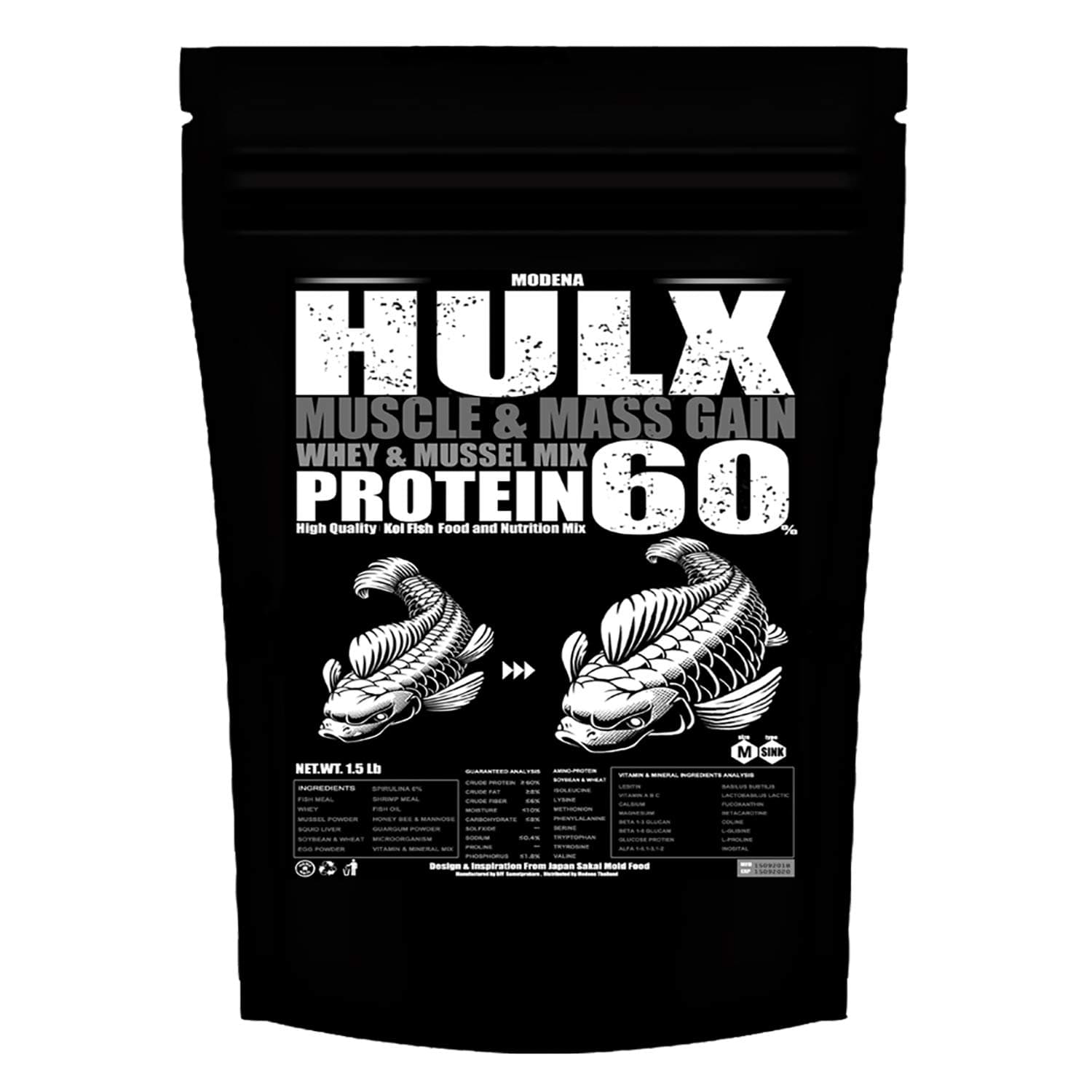 Koi Fish Food Sinking Pellets for Big Muscle & Mass Weight Gain, Whey Mixed High Protein 60% Fast Growth Formula 1.3 Lb.(600 Gram.) 2mm, Healthy Nutrition Color Enhancer, Clear Water Pond Food