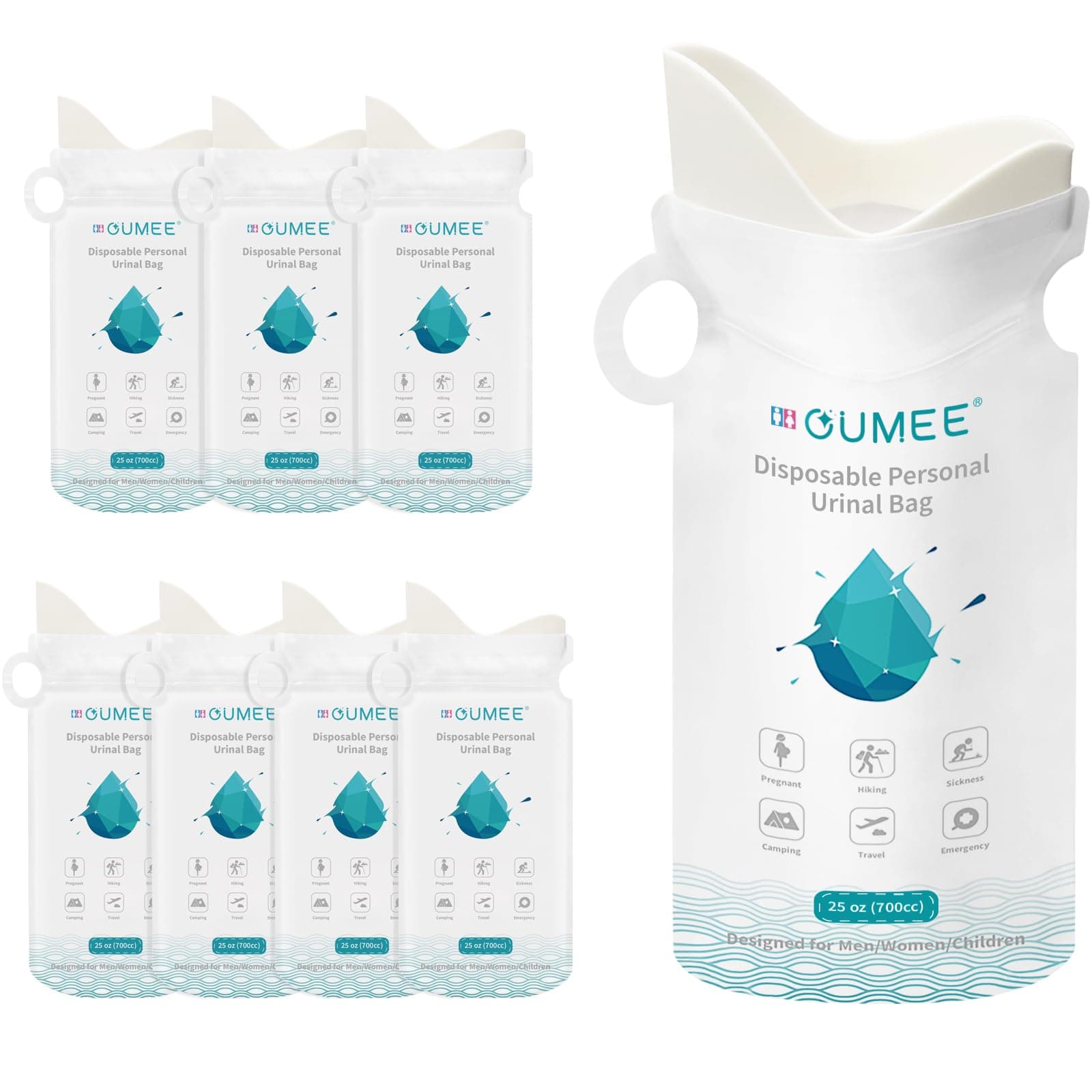 OUMEE 8/12/20/24 Pack 700ML Emergency Disposable Urinal Bags, Camping Pee Bags Unisex Urine Bag Vomit Bag for Travel Traffic Jam Portable Toilet Bag for Men Women Kids
