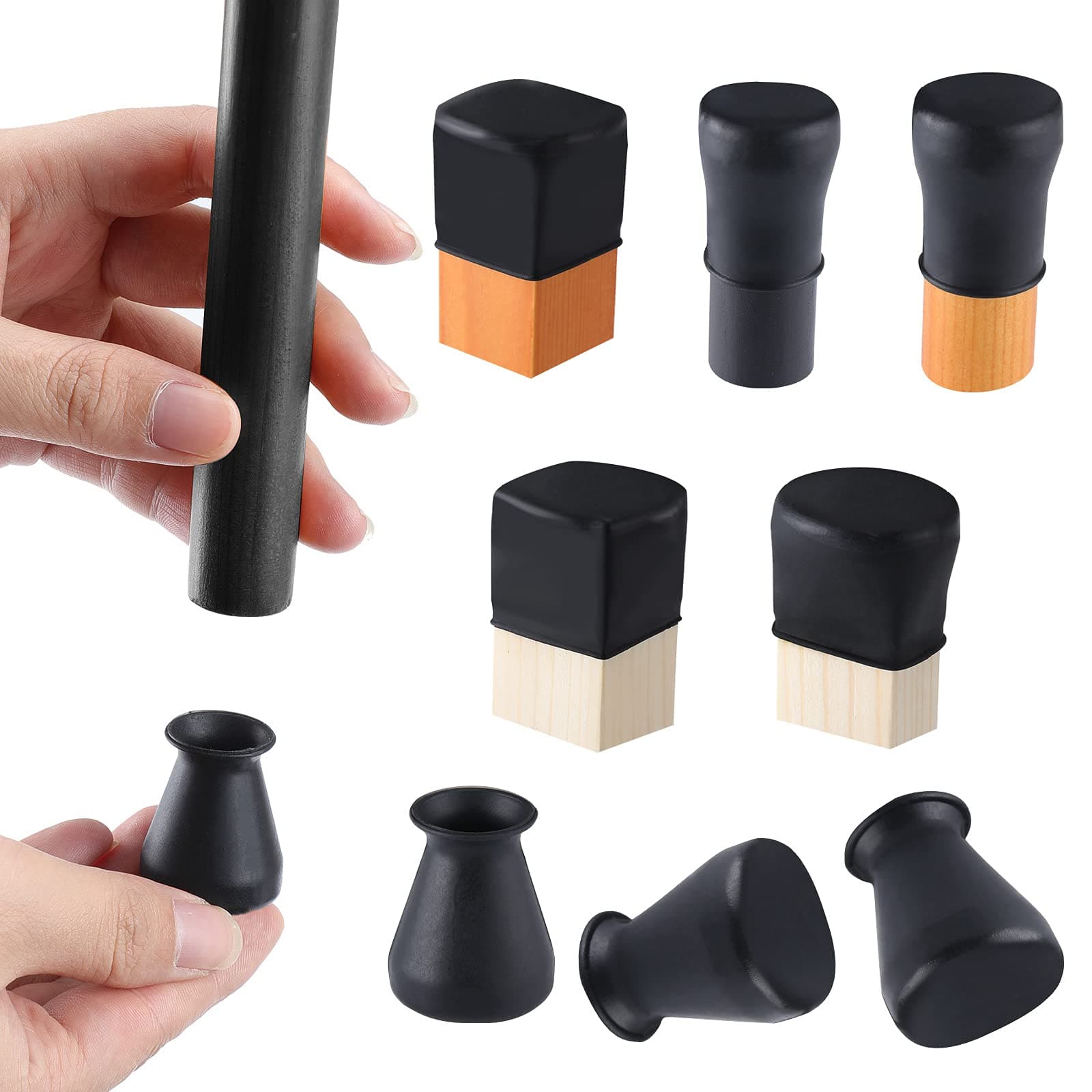 Extra Small Silicon Chair Leg Floor Protectors Furniture Table Feet Cover Anti-Slip Chair Leg Caps Table Leg Caps Anti Noise FIT 0.5–1.0 INCH Round or Square (Extra Small, Black24Pcs)