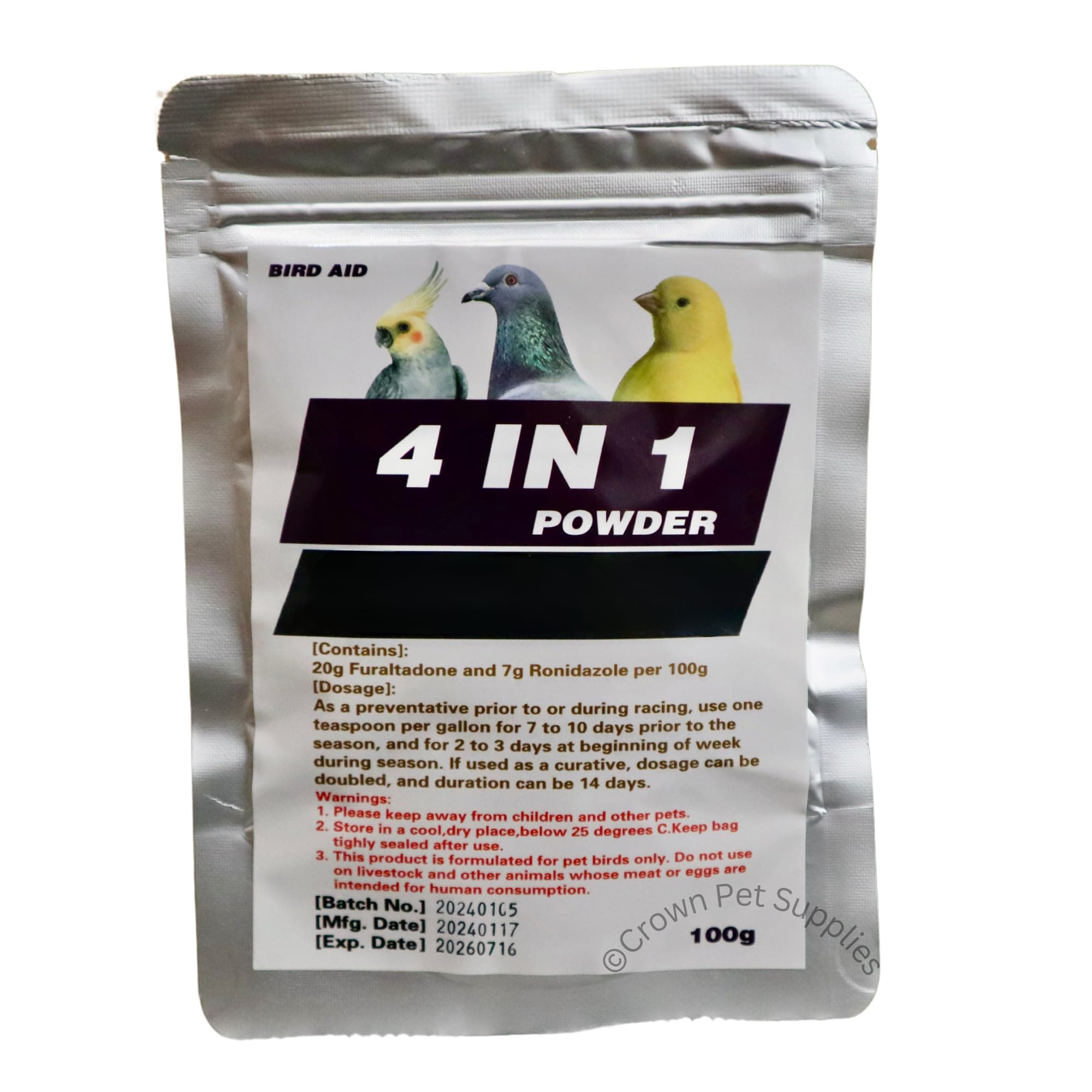 4 in 1 Powder for Pigeons, Canary, Finches, Parakeet, Cockatiels, Parrots, Cage Small Birds, and Aviary Birds