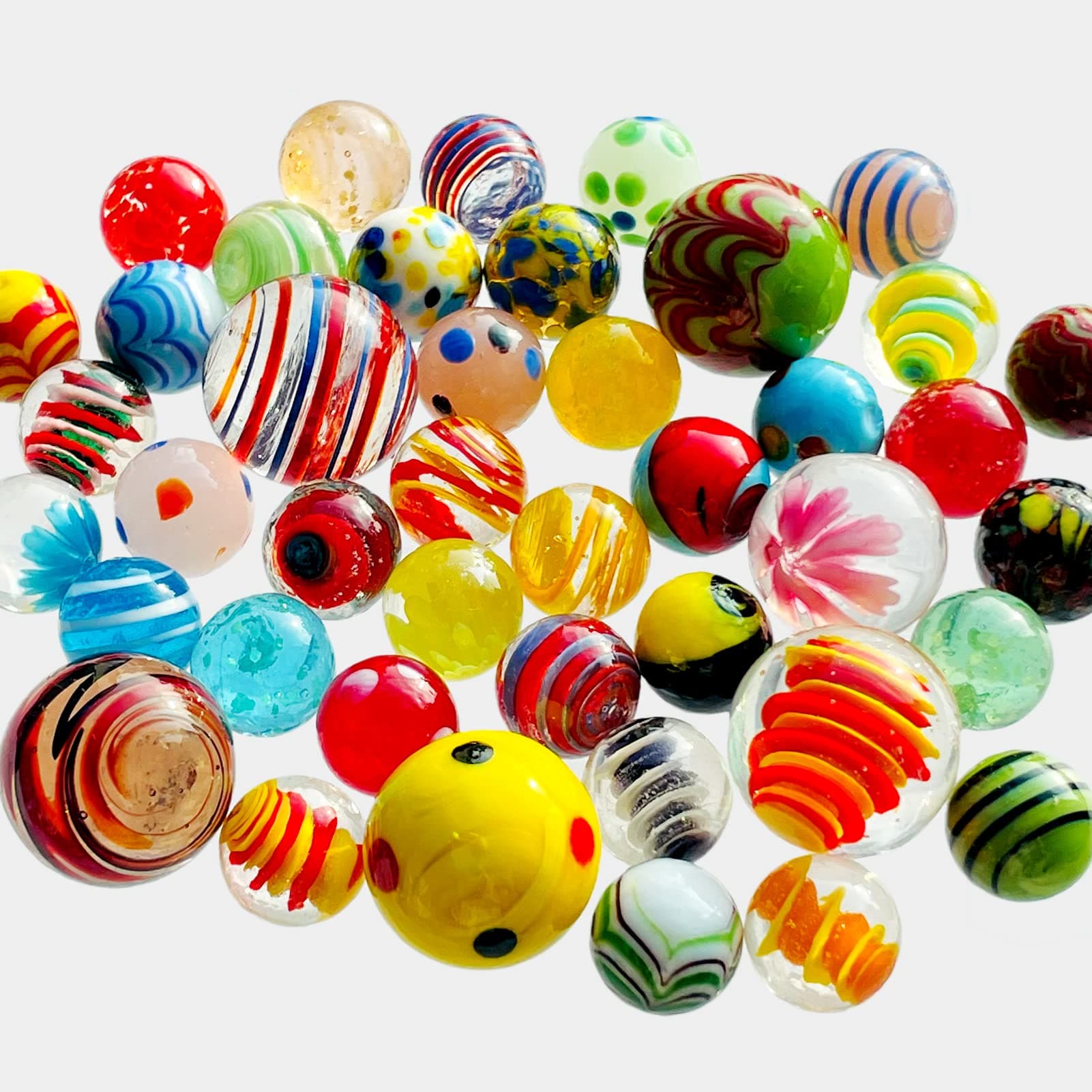 43 Unique Handmade Large Glass Marbles - Assorted Sizes for Kids Ages 4-8-12 Collector Colored Play Glow in The Dark (43pcs)