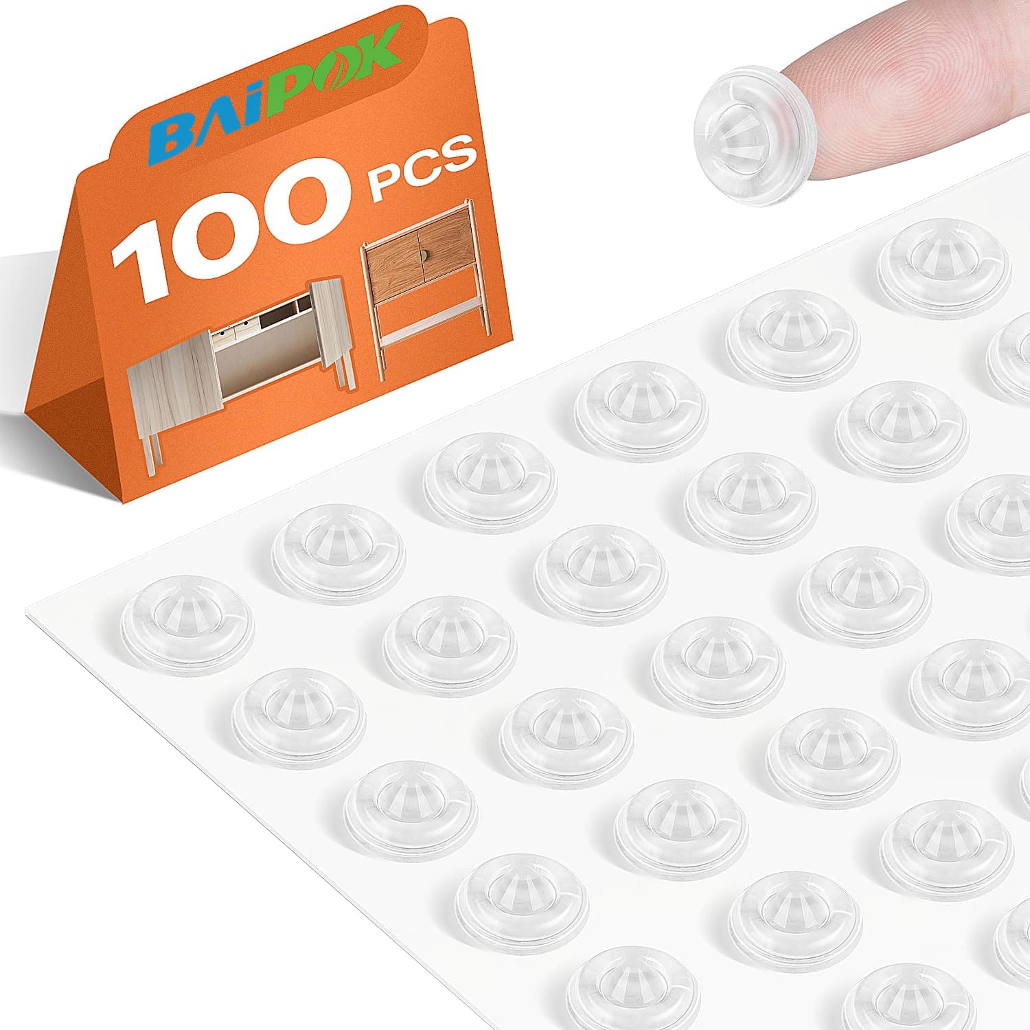 Cabinet Door Bumpers 100 PCS Sound Dampening Self Adhesive Rubber Pads, Circular Dots Double Buffer Clear Cabinet Bumpers, Cupboard Stoppers for Drawer, Picture Frames, Cutting Boards