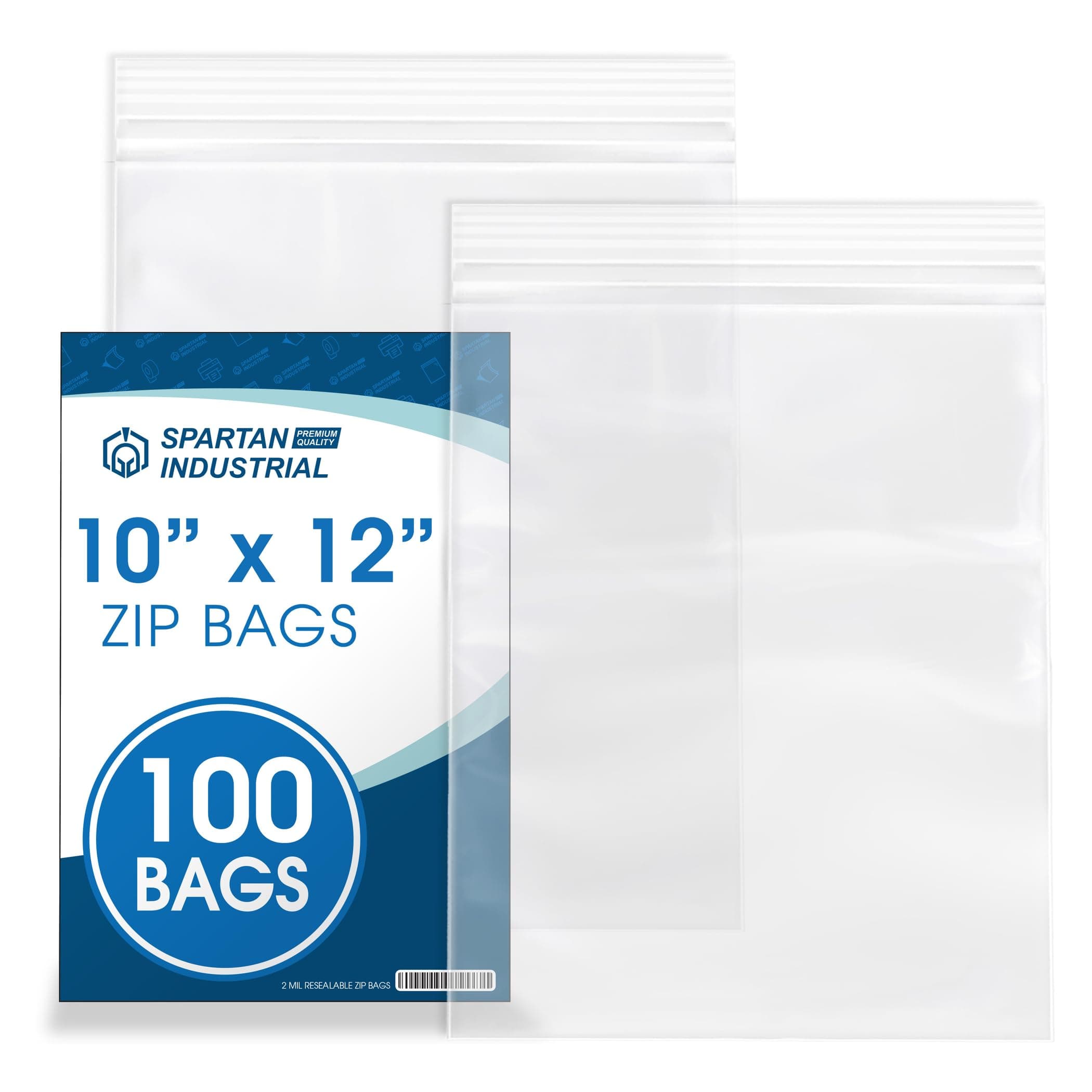 Spartan Industrial - 10" X 12" (100 Count) Quart Clear Reclosable Zip Plastic Poly Bags with Resealable Lock Seal Zipper - 2 Mil