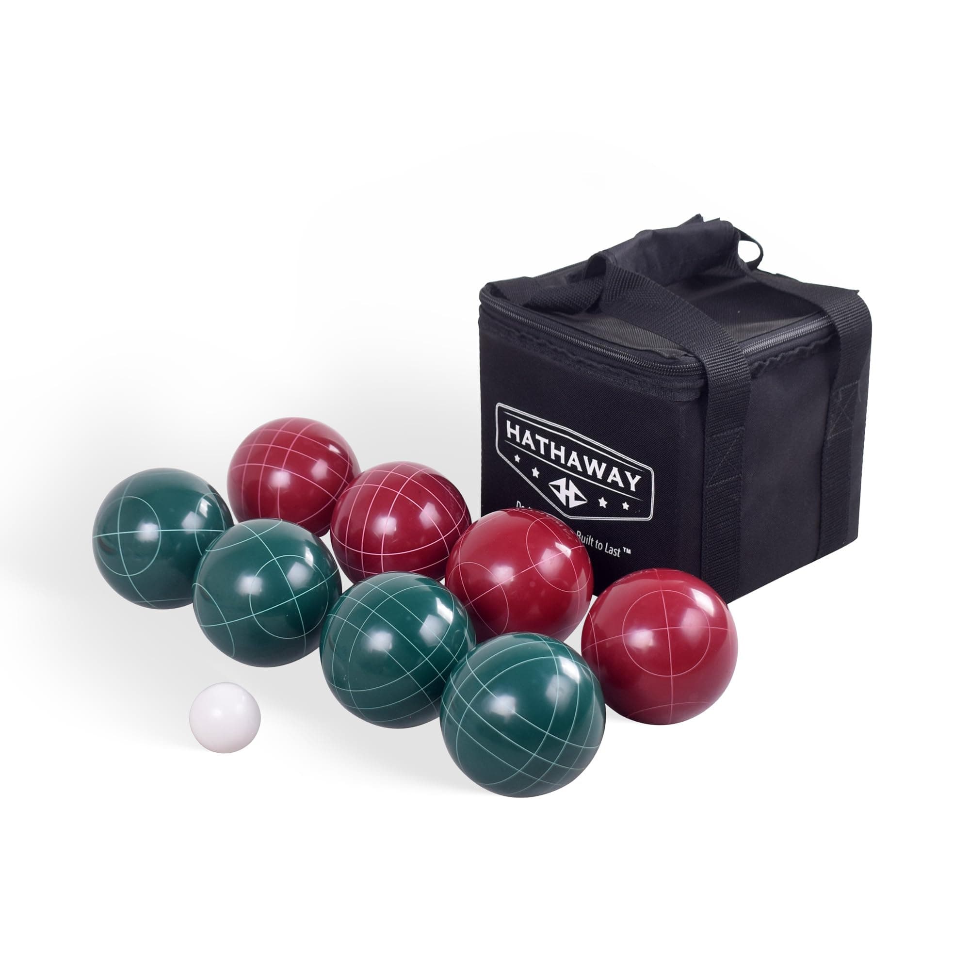 Hathaway Bocce Ball Set - Includes 8 3.5" Resin Bocce Balls, a 1.5" Pallino Ball, Official Rule Book, & Nylon Carrying Bag - Basic Bocce Ball Game Set for Beach Outings, Backyards, & More